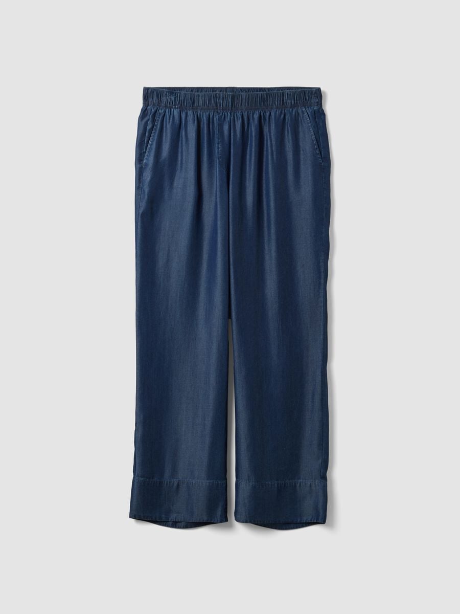 Pantaloni blu in puro lyocell con vita elasticizzata regular fit_0