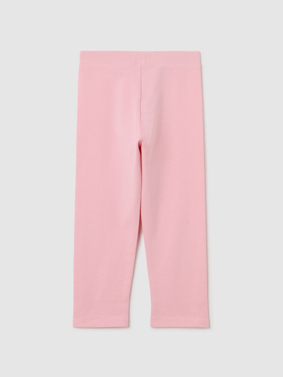Pink three-quarter leggings in stretch cotton with diamantés_1