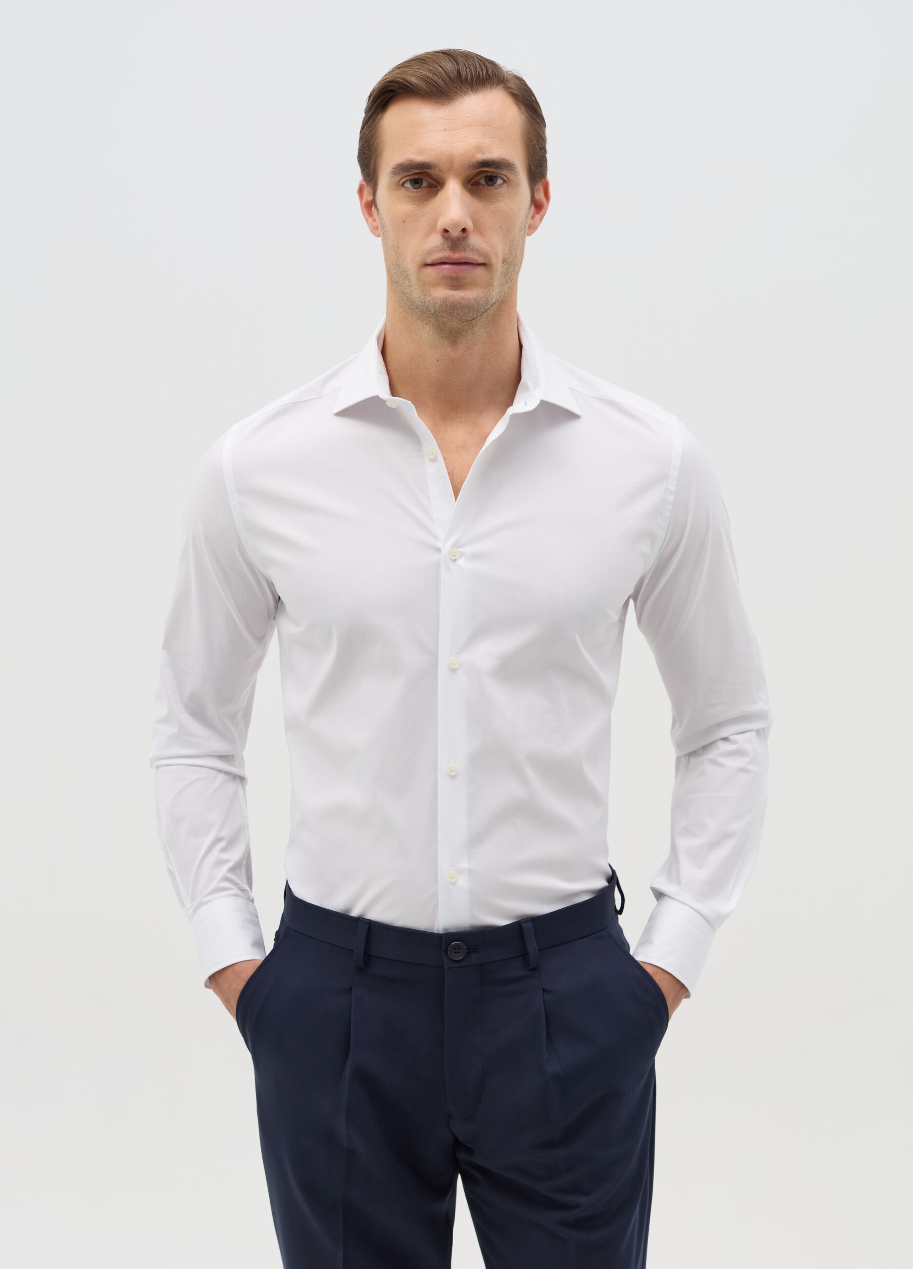 Camicia slim fit stretch tinta unita