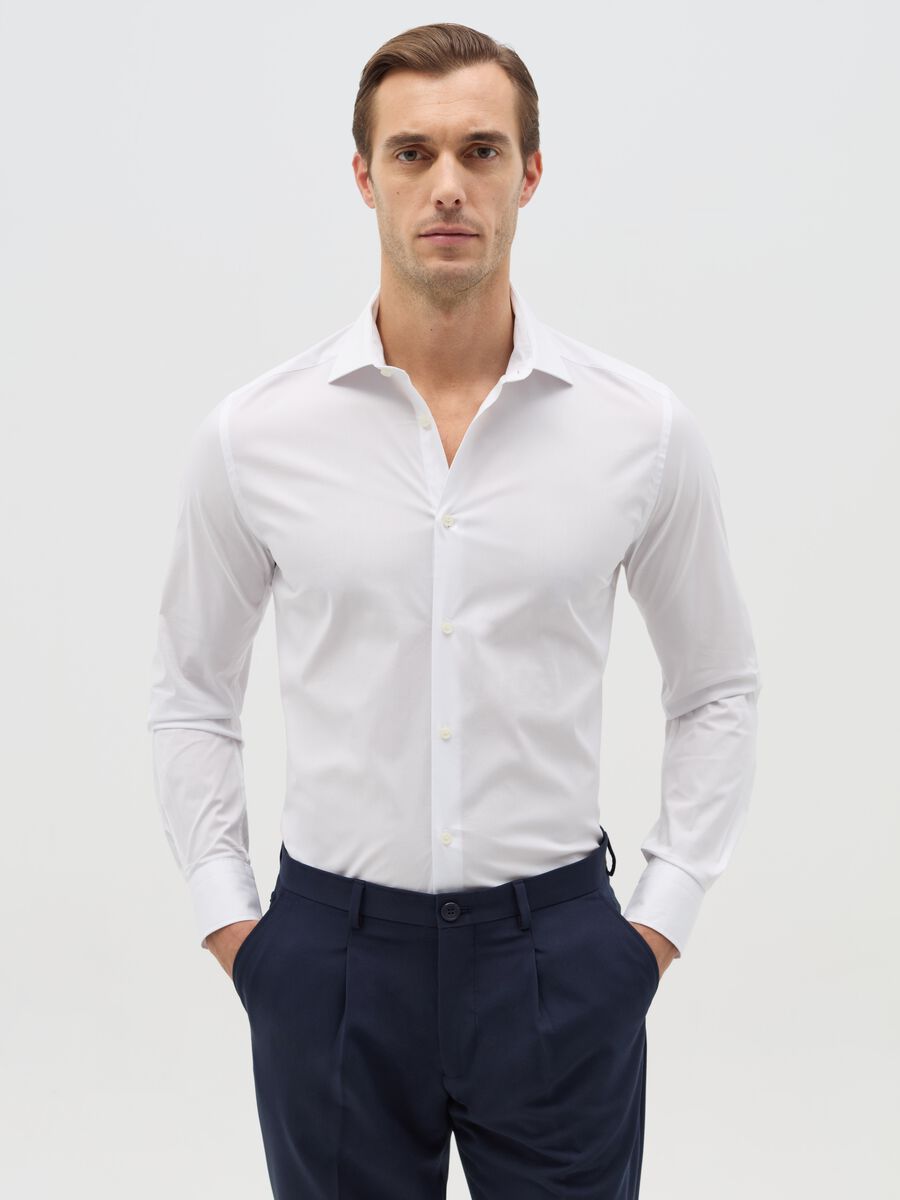 Solid colour stretch slim-fit shirt_0