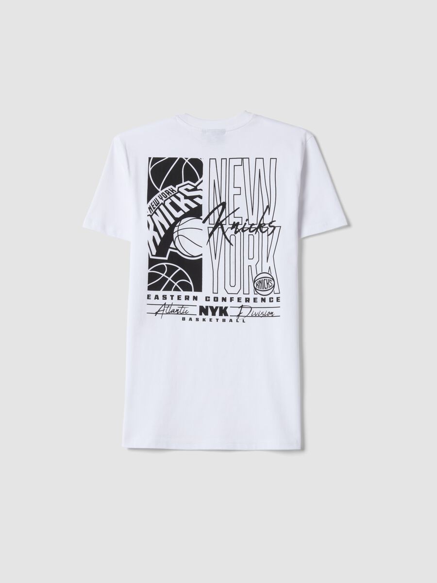 T-shirt in puro cotone bianca da ragazzo relaxed fit Knicks_1