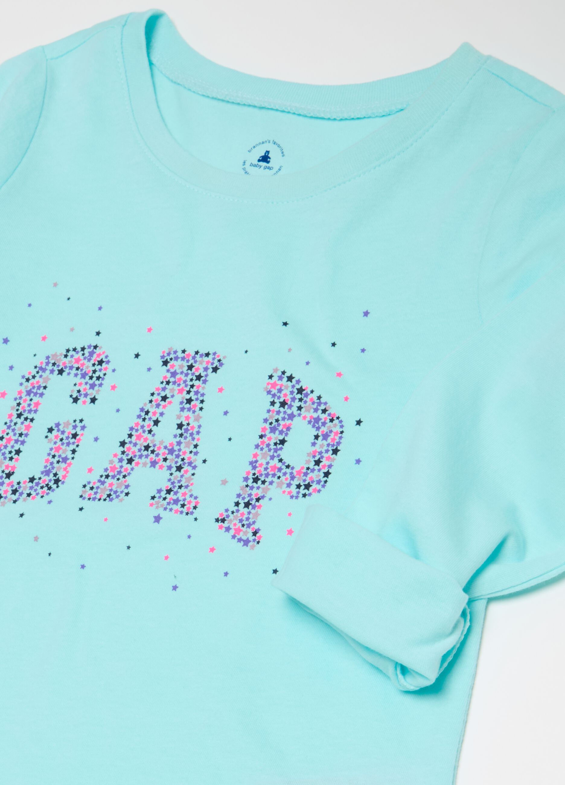 T-shirt with glitter print logo and long sleeves