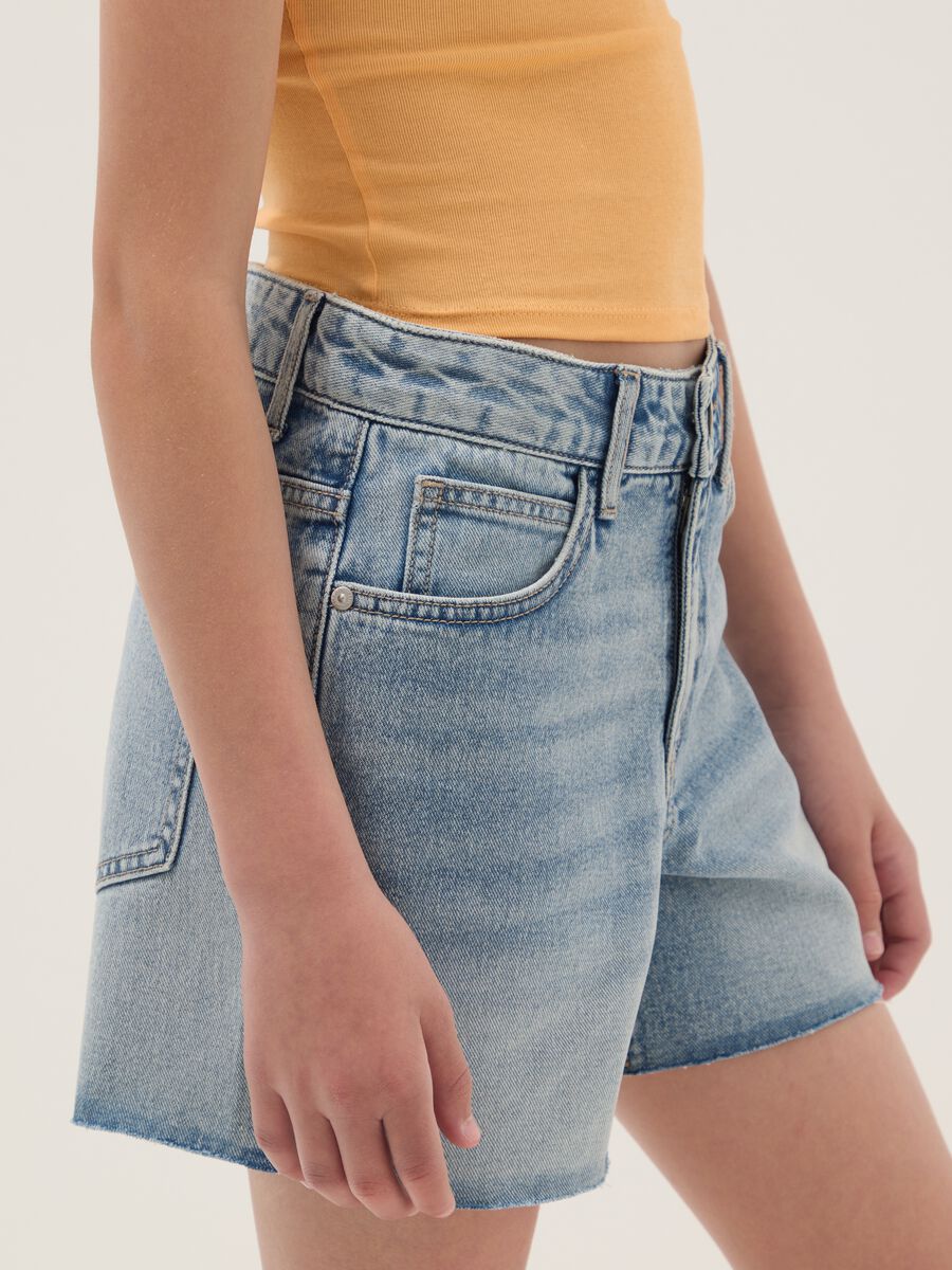 Shorts denim blu in puro cotone da ragazza straight fit_2