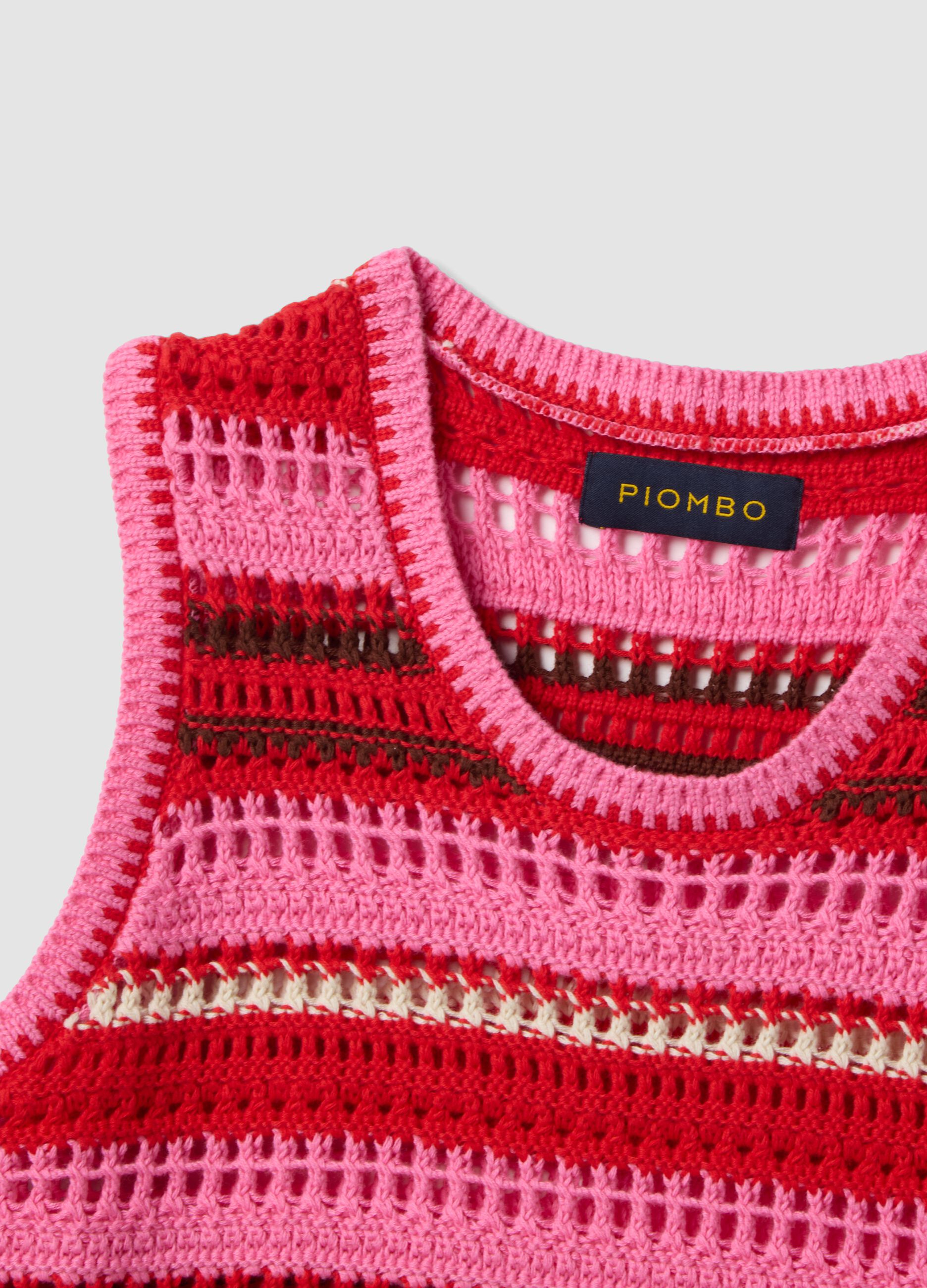 Multicolour striped pure cotton knitted vest, regular fit