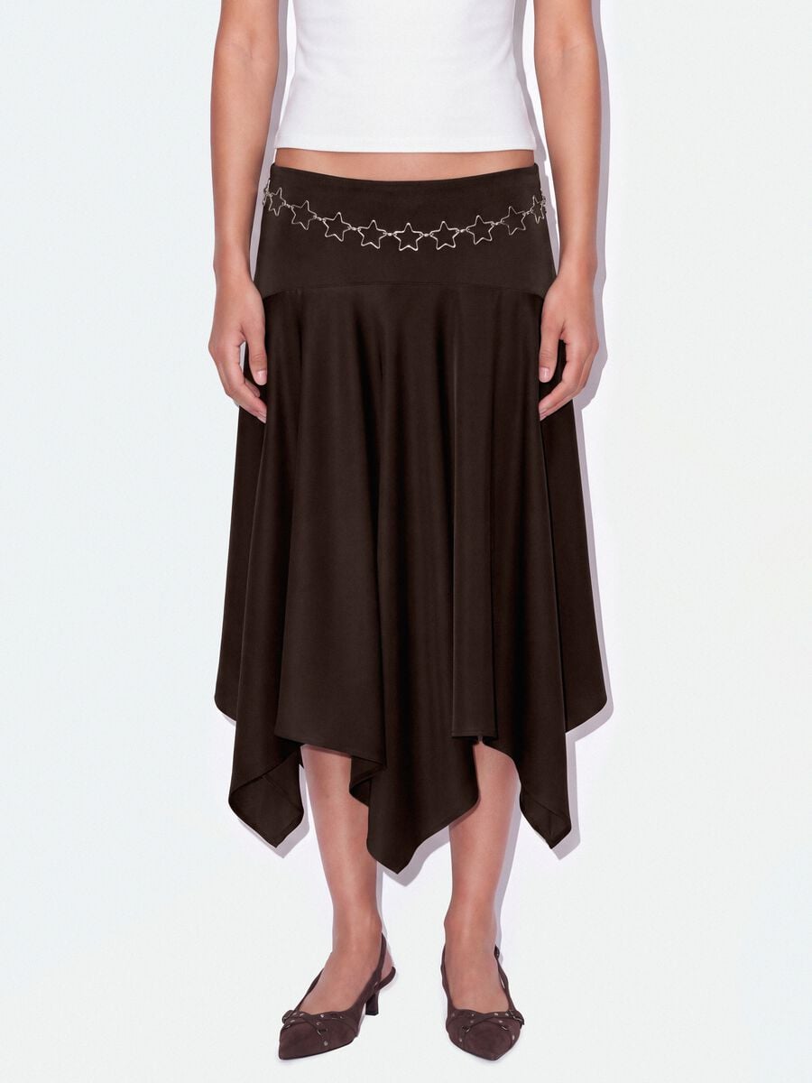 Brown midi skirt with asymmetric hem_1