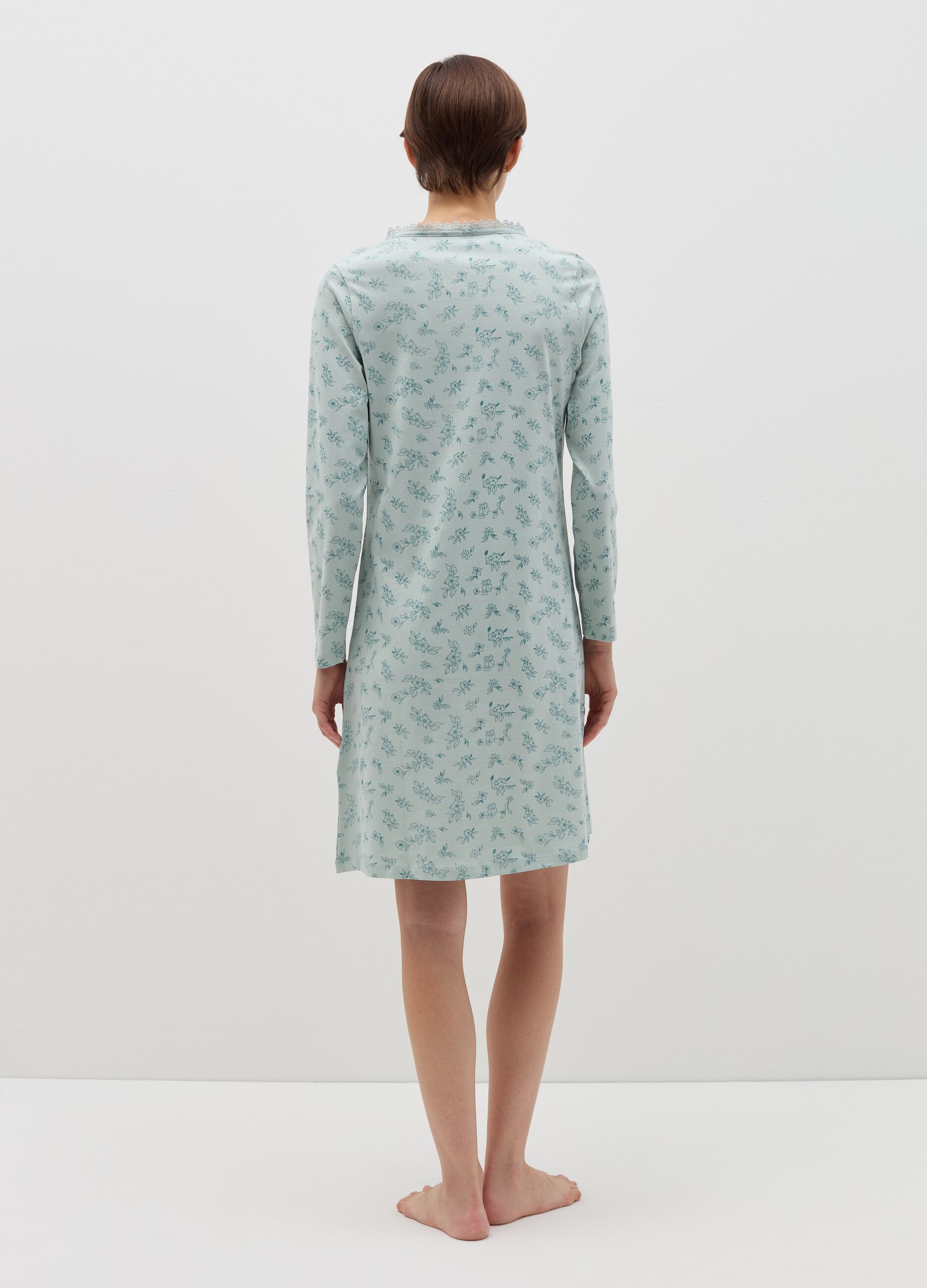 Camicia da notte in jersey floreale Verde acqua da Donna OVS