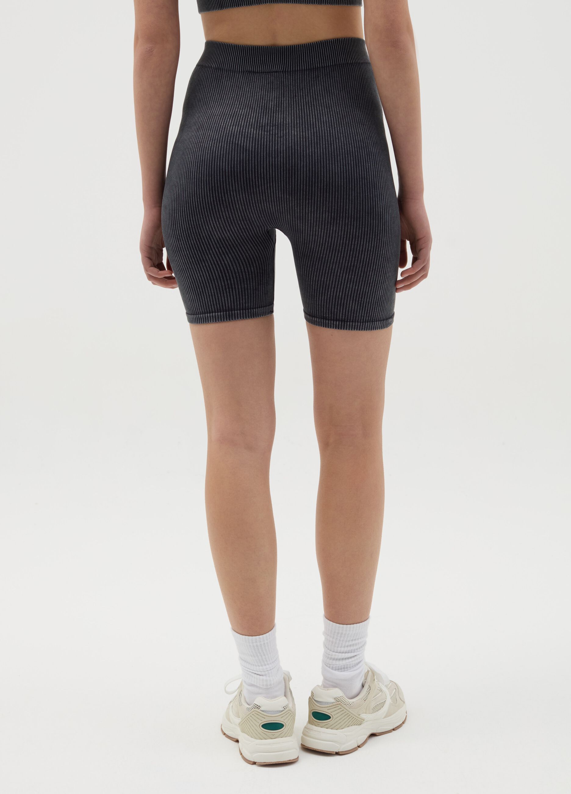 Grey ribbed cycle leggings