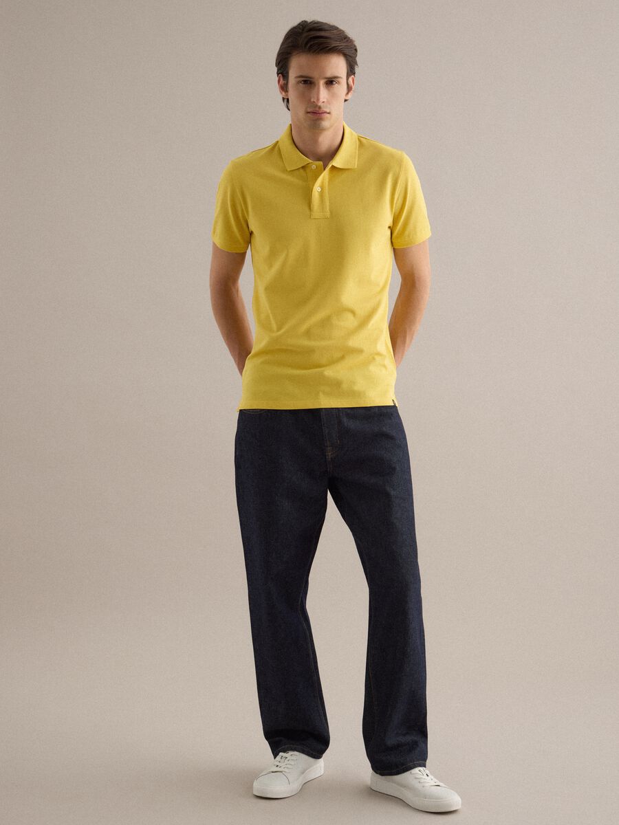 Yellow short-sleeved pure cotton polo regular fit_1