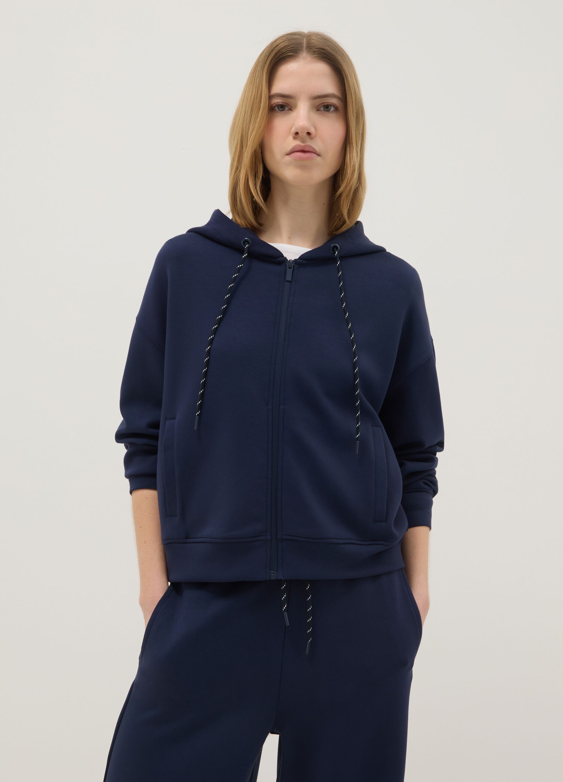 Regular fit blue modal blend hoodie with full zip
