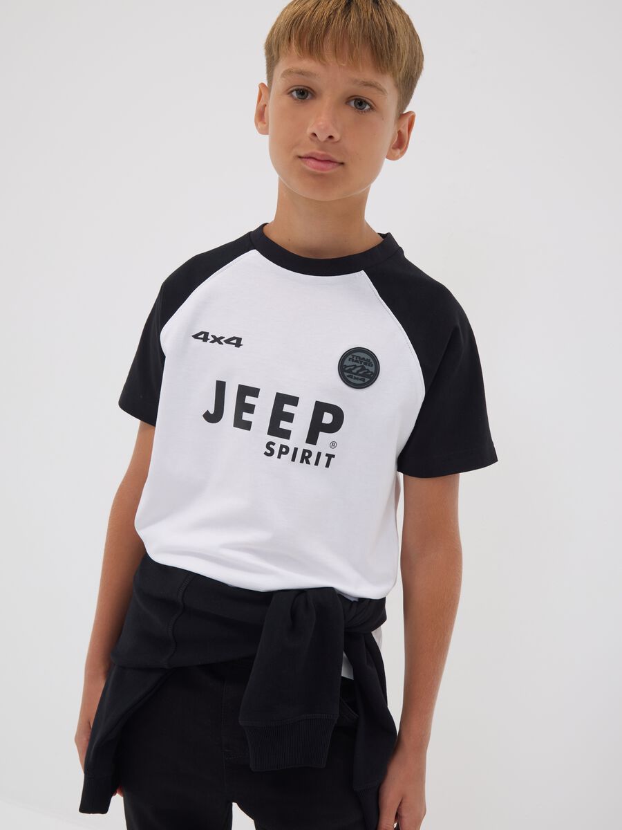 T-shirt bianca in puro cotone con maniche raglan per ragazzo_1