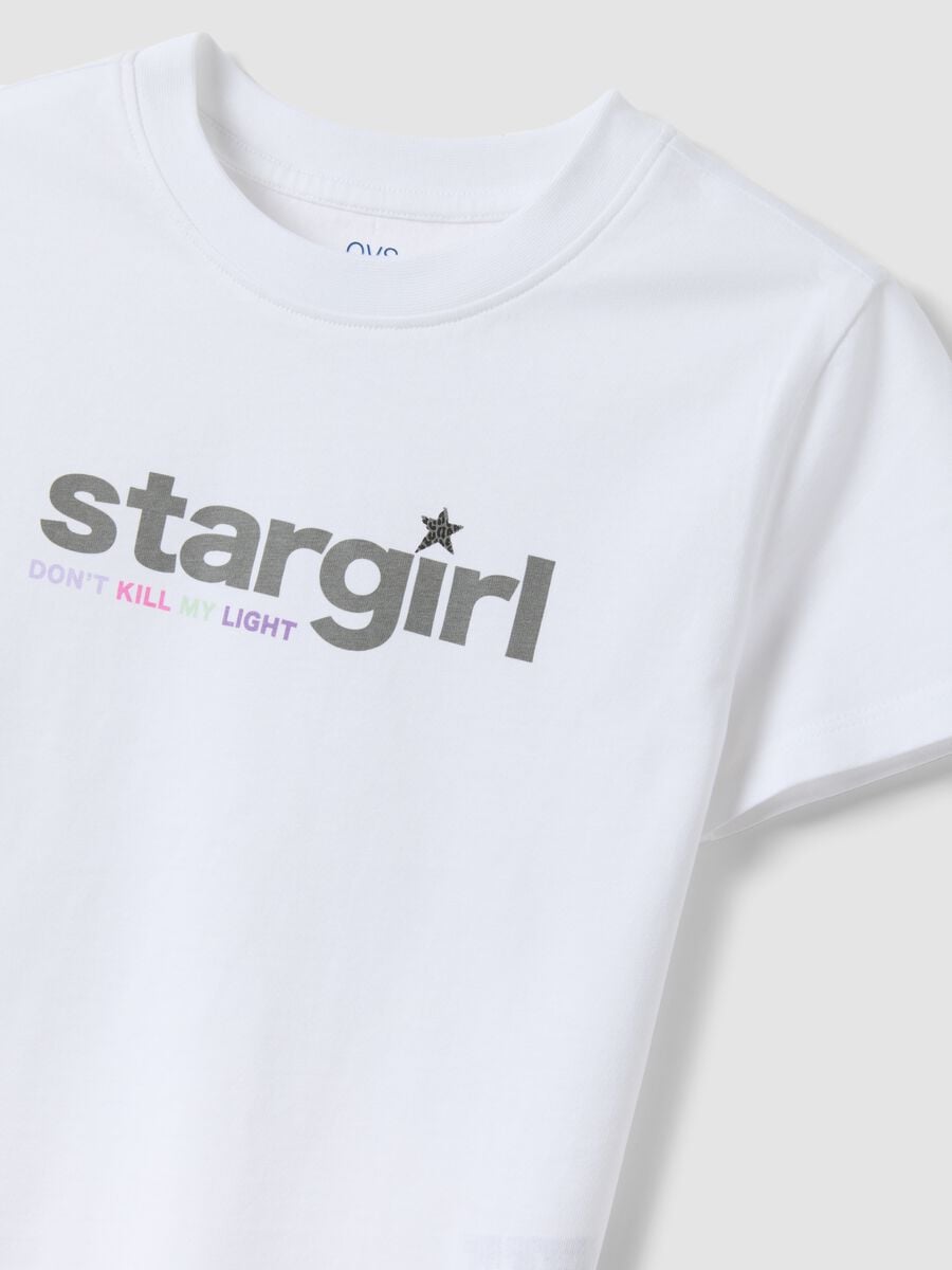 T-shirt bianca in puro cotone organico con stampa "Stargirl" per ragazza_2