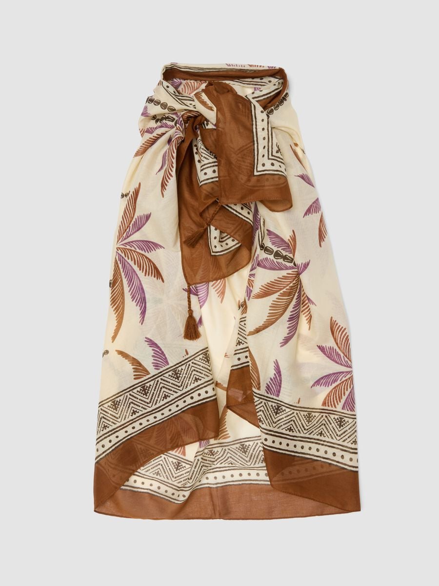 Pareo marrone in puro cotone con stampa tropicale_4
