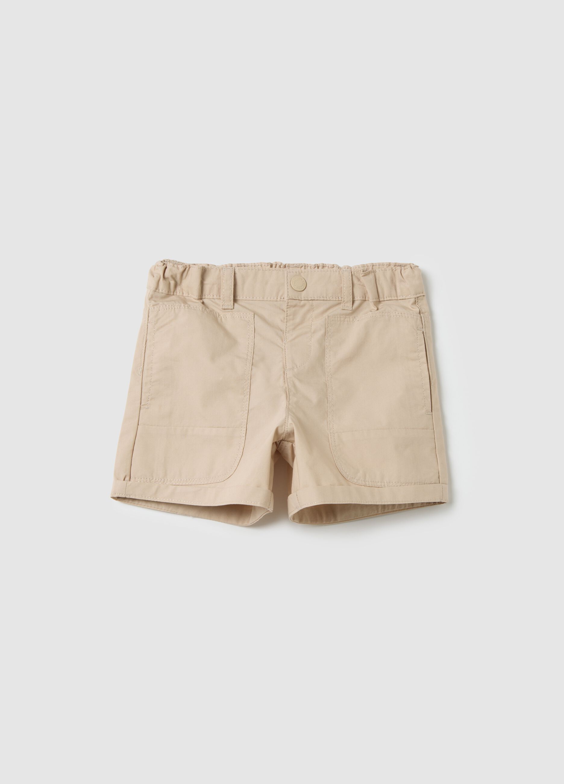 Shorts da bambino in puro cotone beige regular fit