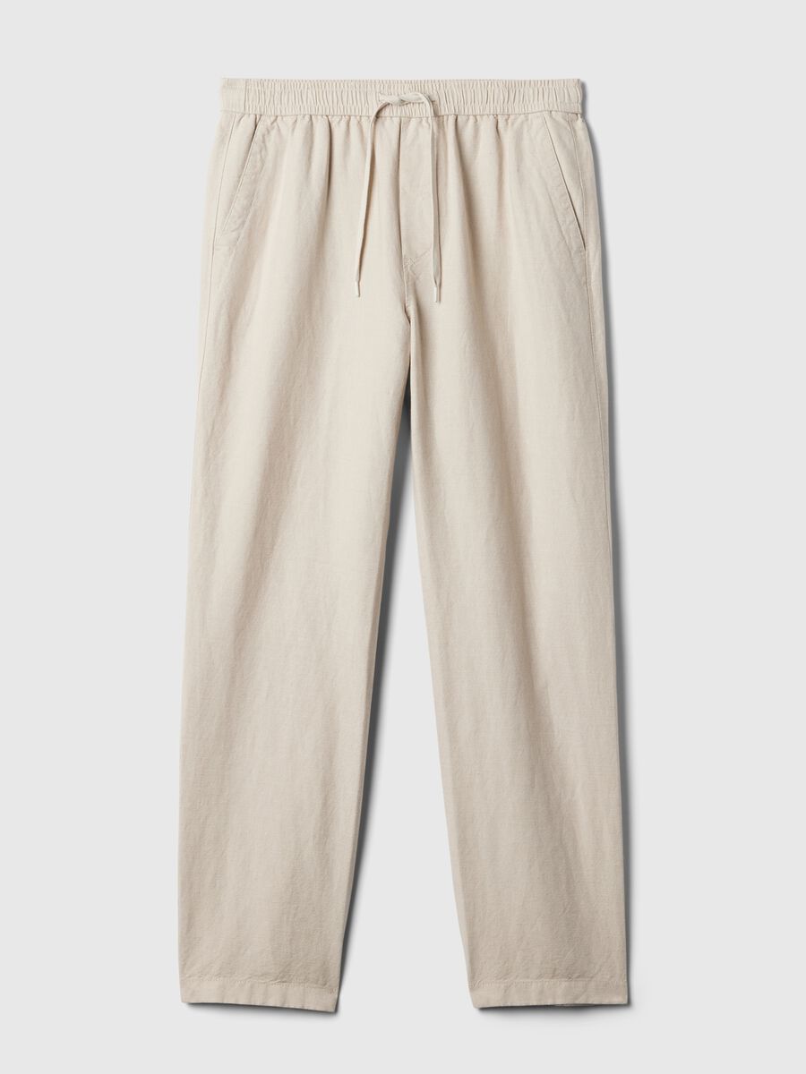 Pull-on trousers in linen and cotton_3