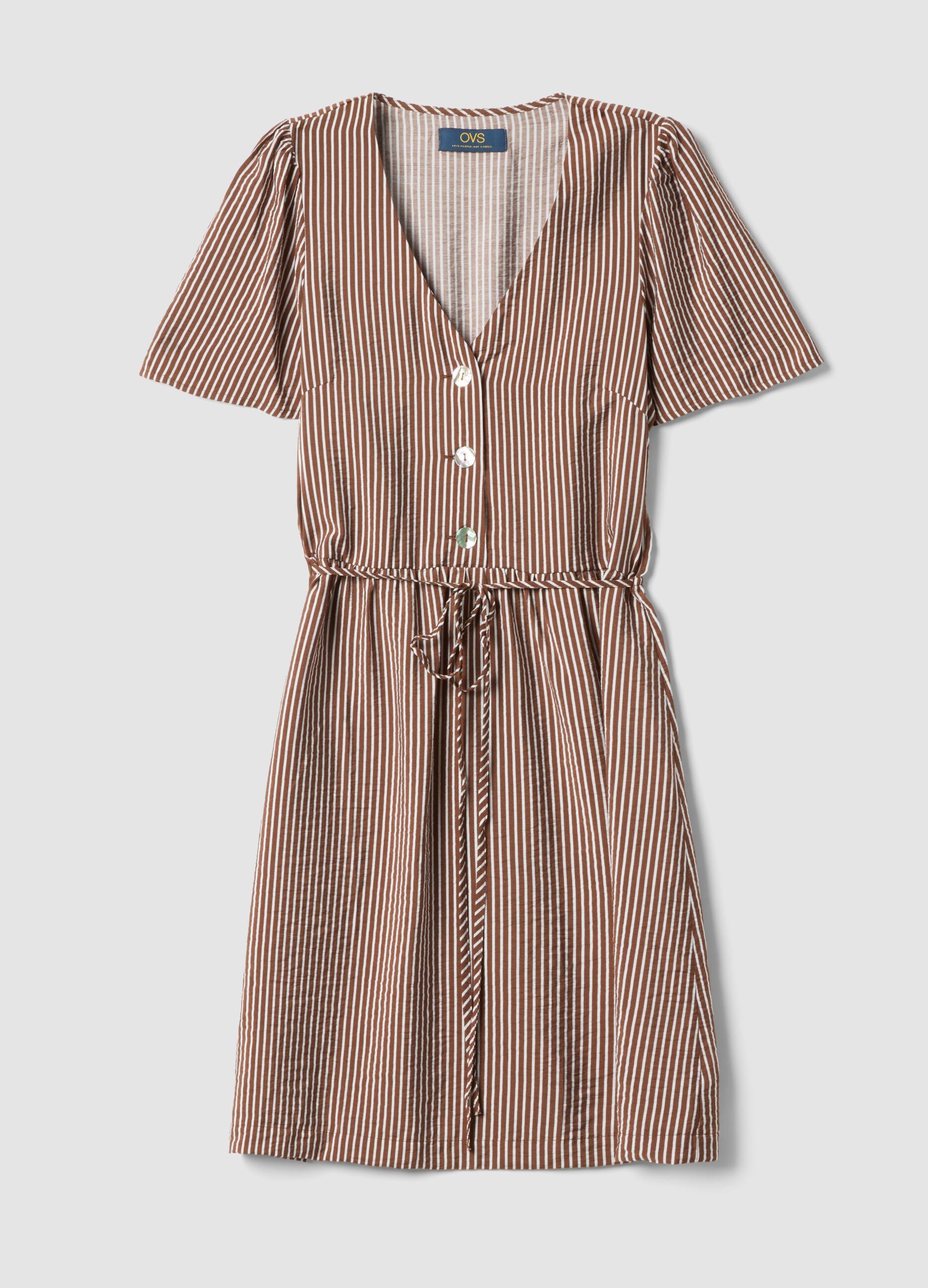 Brown striped viscose-blend shirt dress