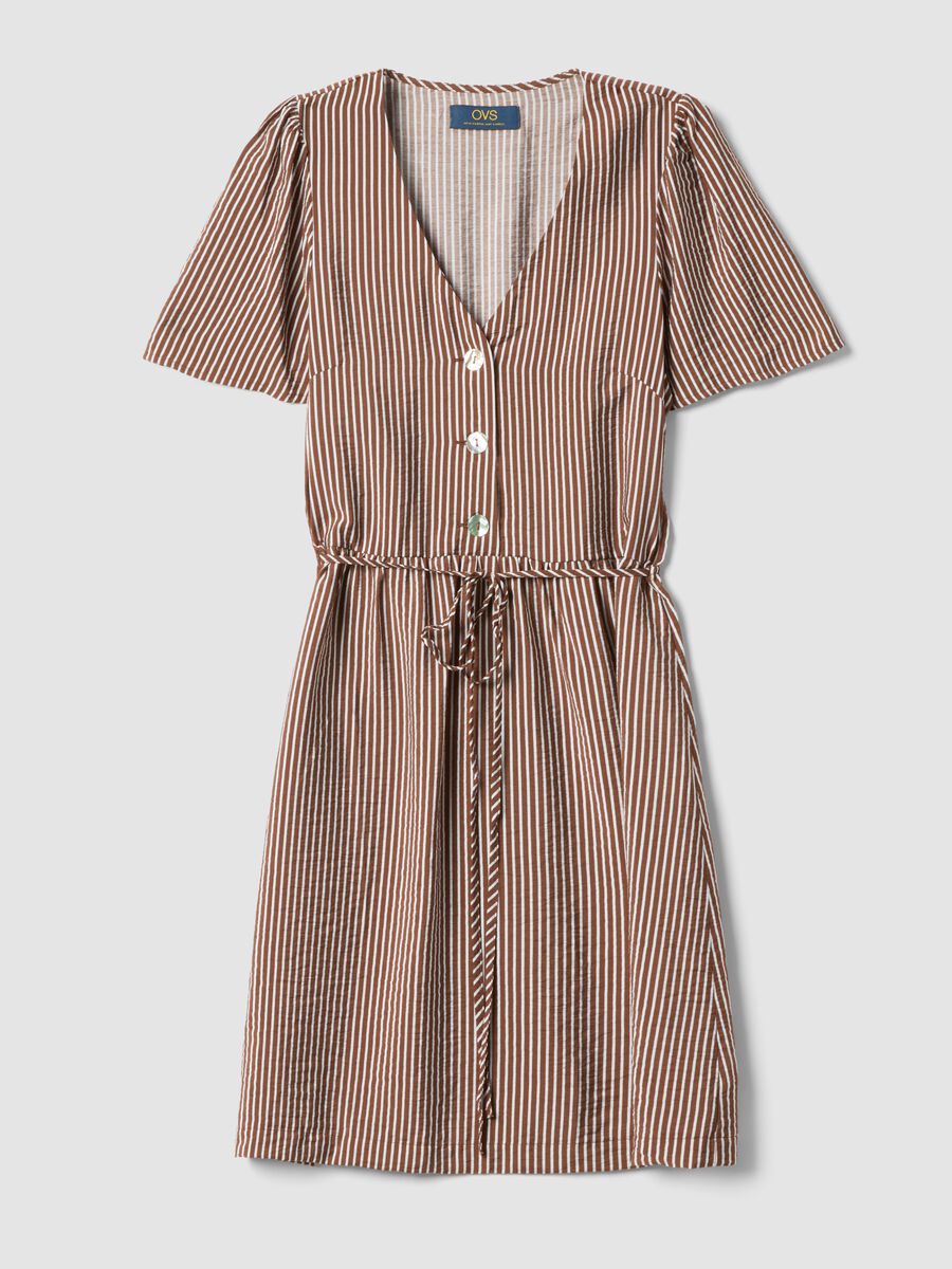 Brown striped viscose-blend shirt dress_0