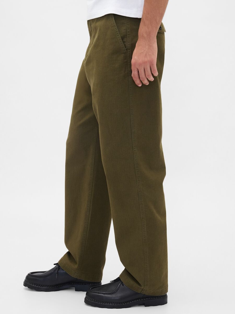 Green regular cotton trousers_3
