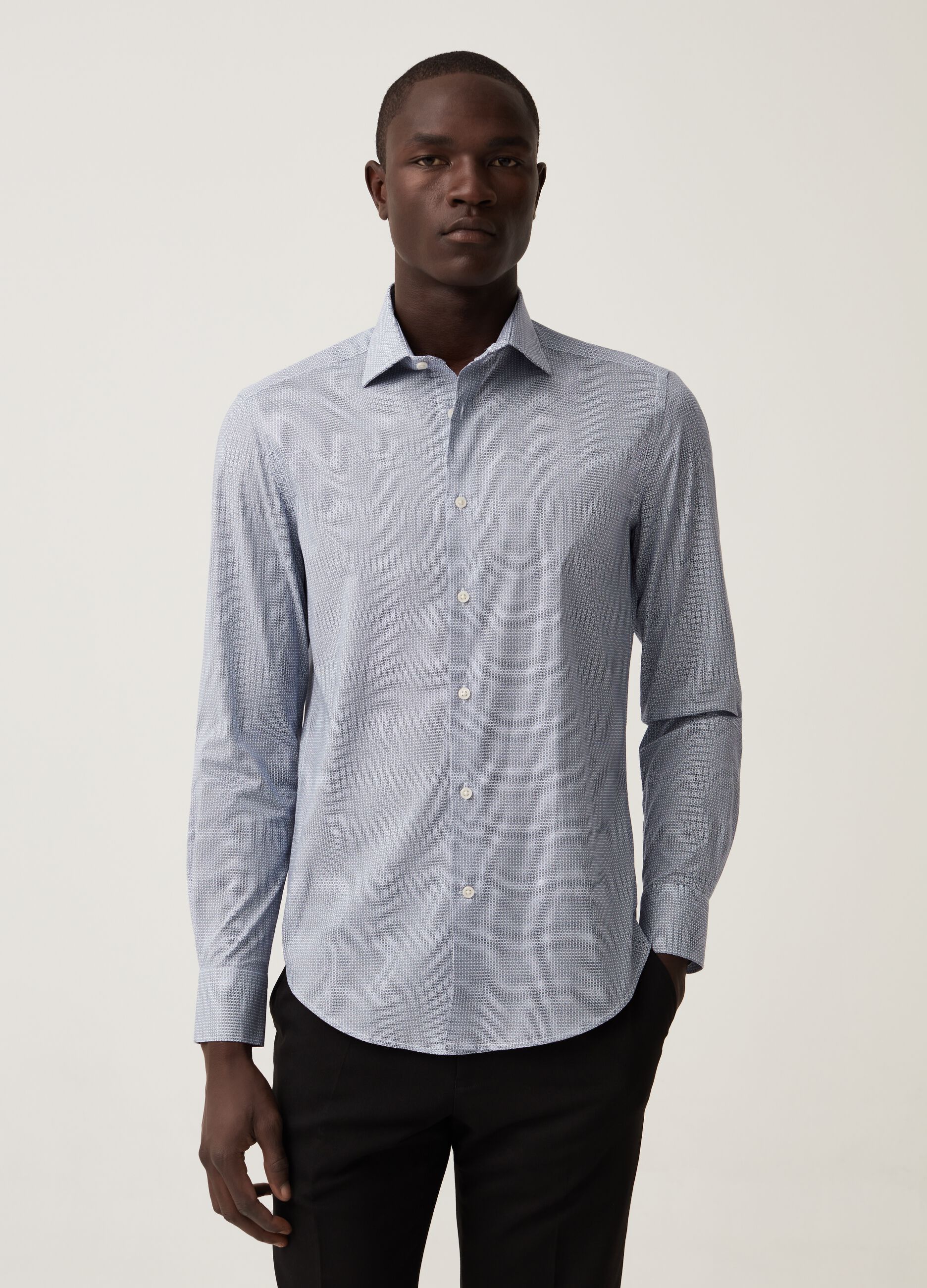Camicia slim fit con micro fantasia_0