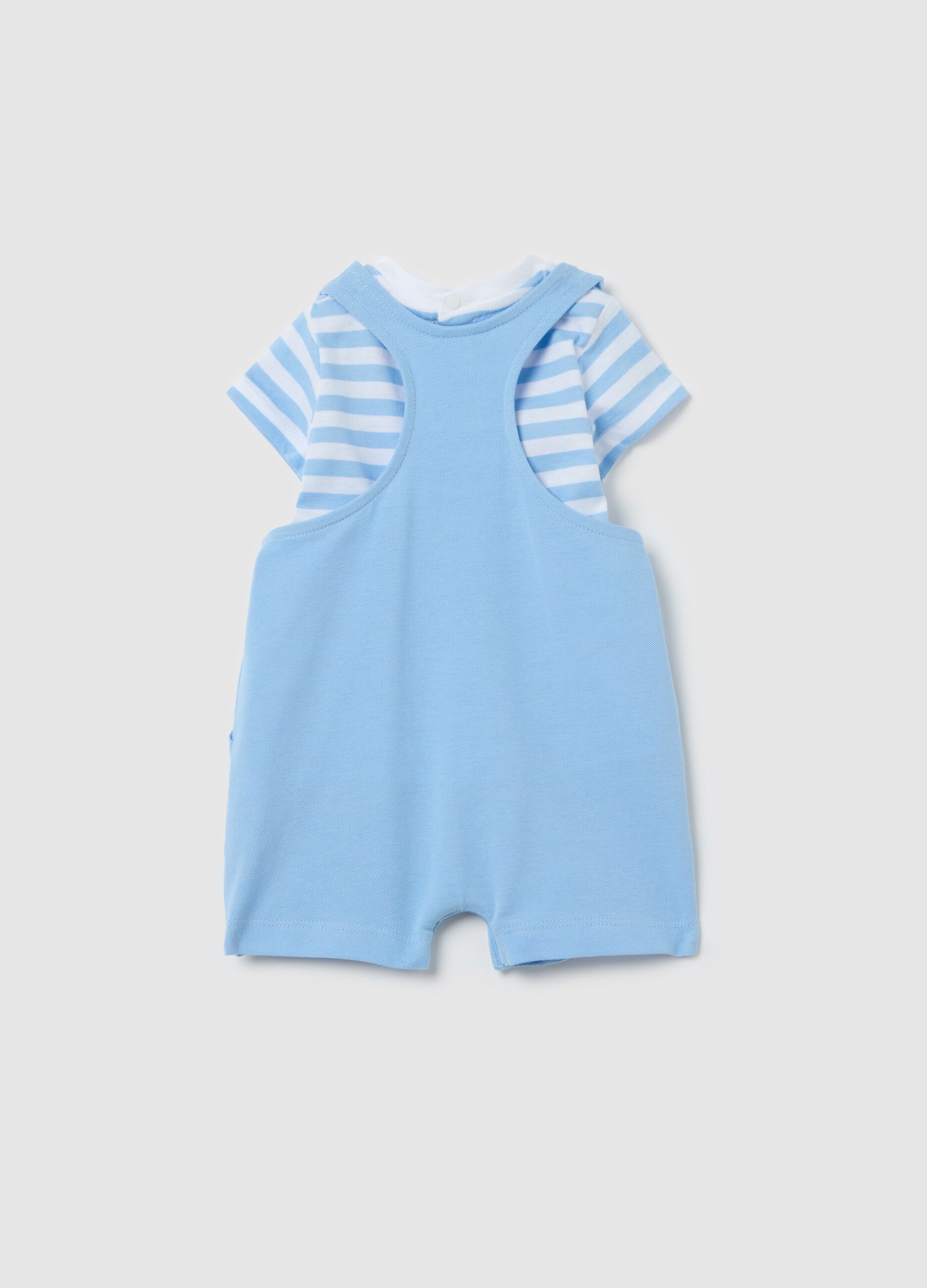 T-shirt with striped pattern and dungarees in cotton set