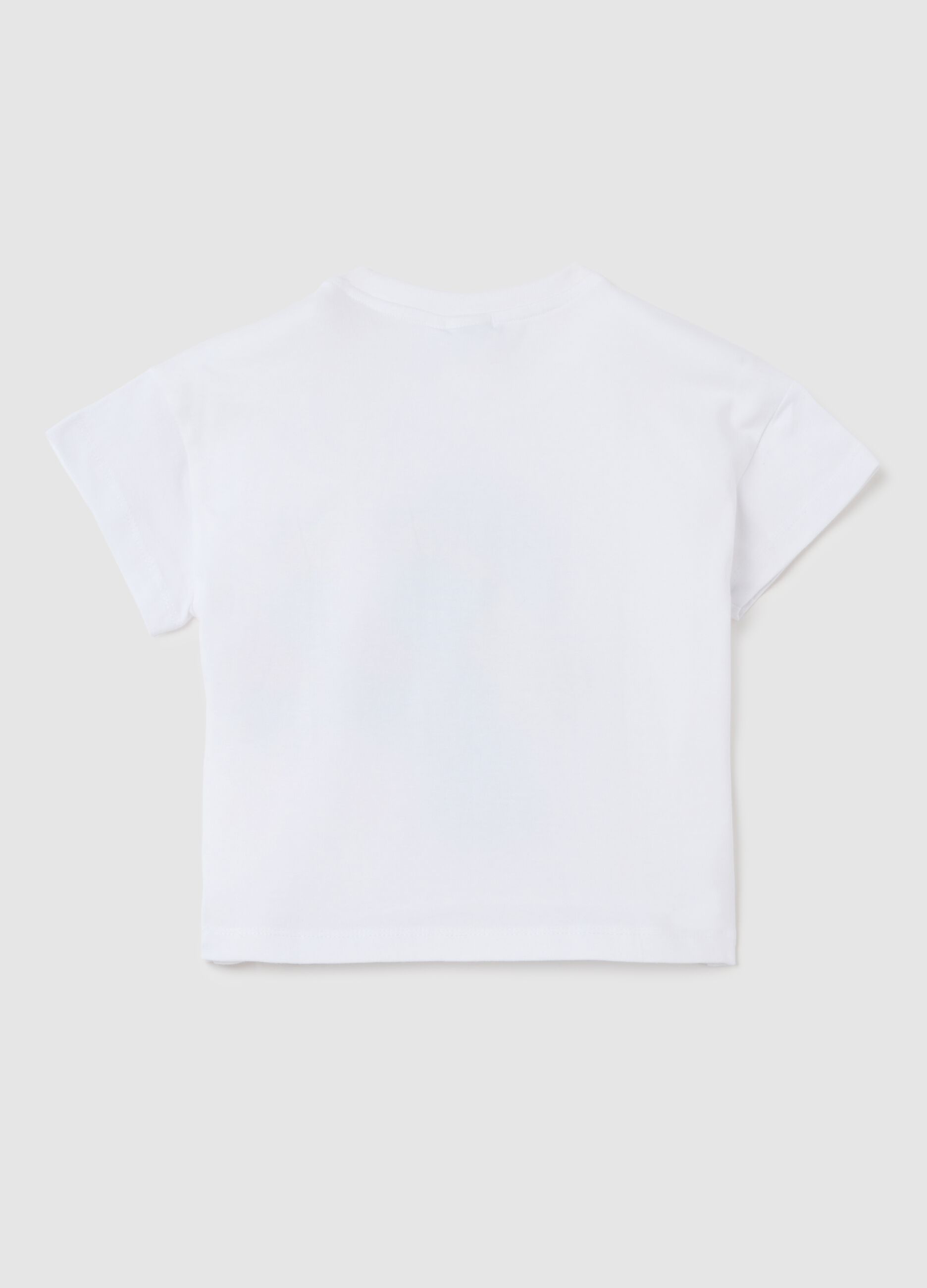 Girls' white stretch cotton T-shirt regular fit with Smurfs print