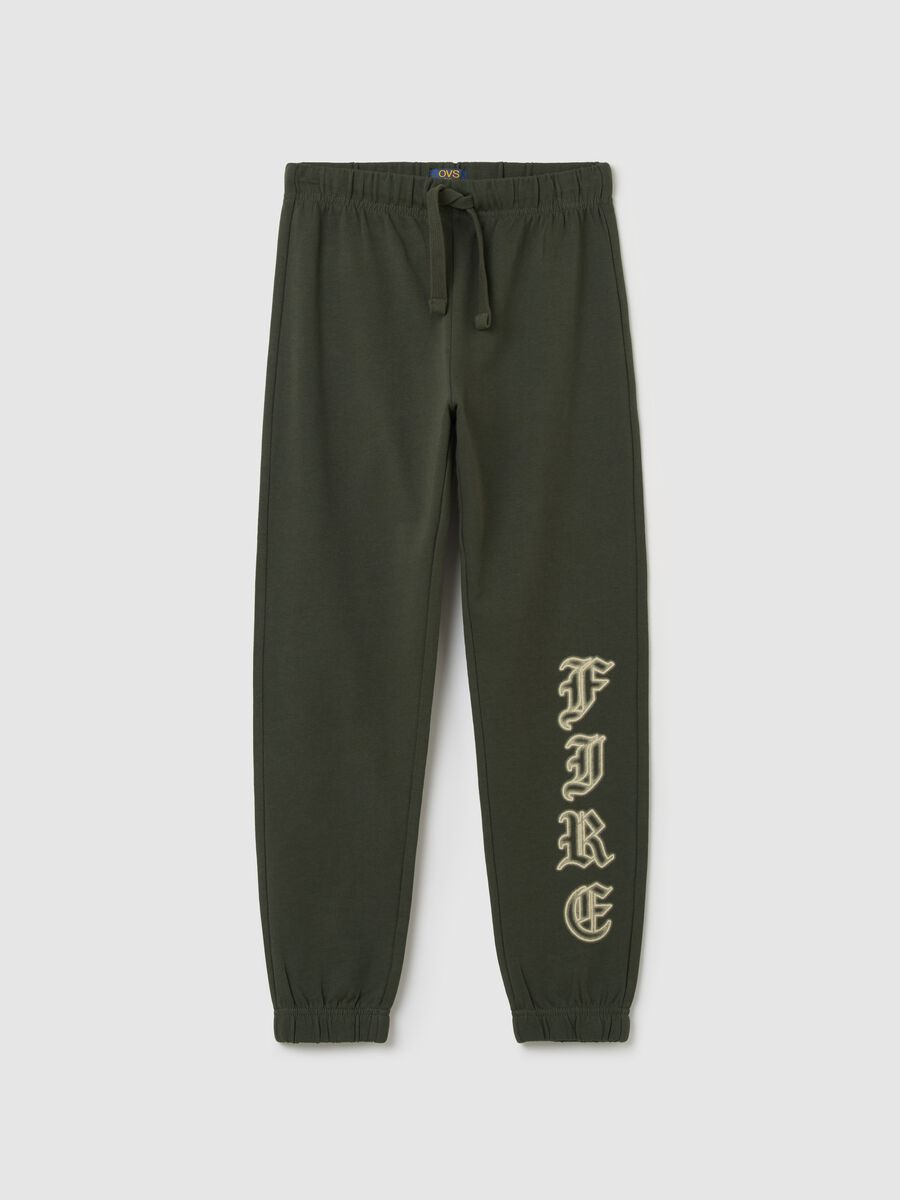 Joggers with drawstring and "Fire" print_0