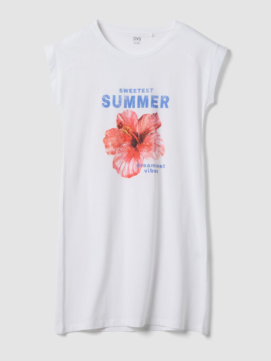 Camicia da notte bianca in puro cotone organico regular fit con fiore_0