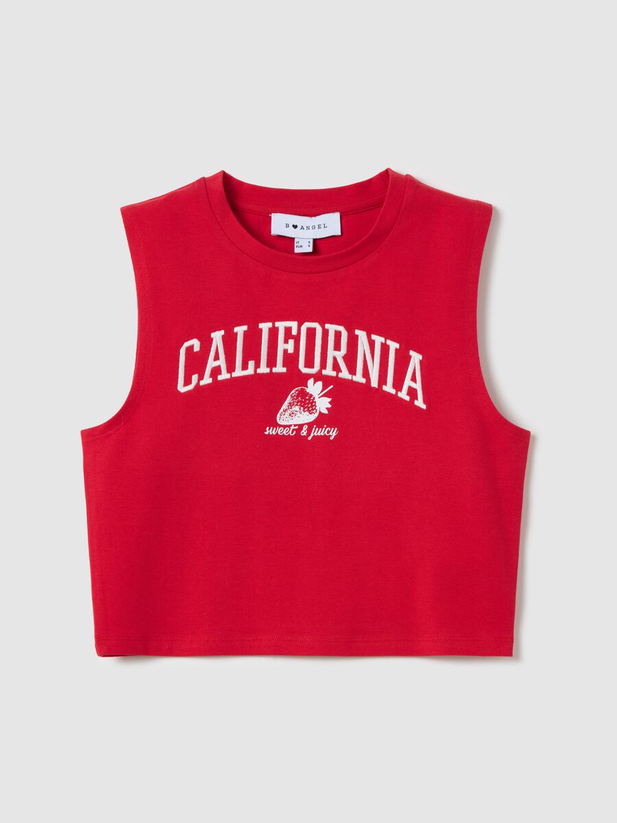 Red cropped tank top with embroidery_4