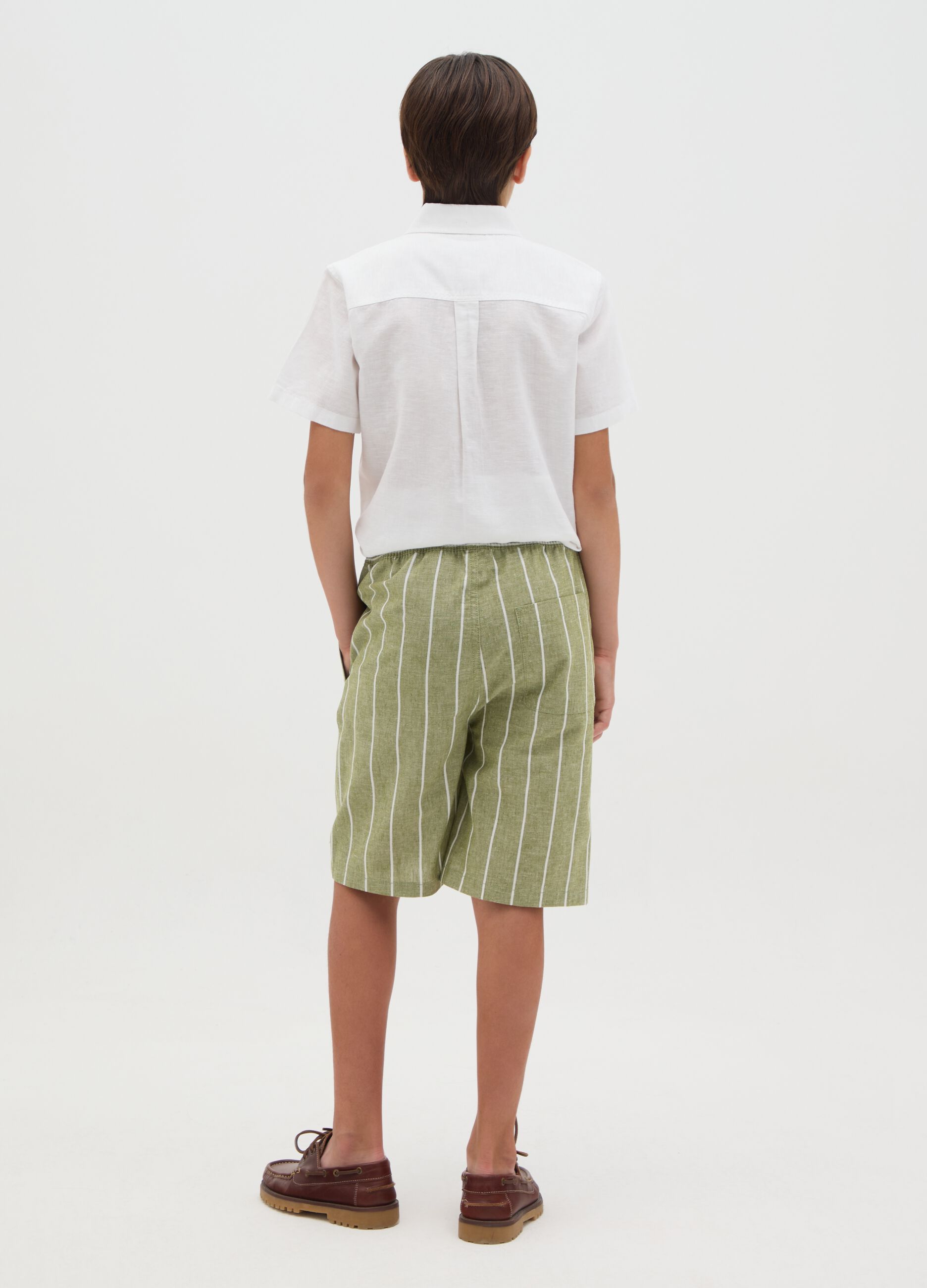 Boys' multicolour regular fit cotton and linen blend shorts with drawstring
