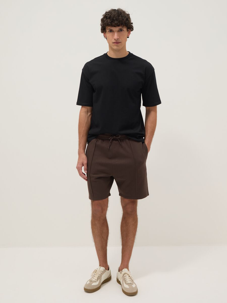 Shorts in misto cotone marrone regular fit con coulisse_0