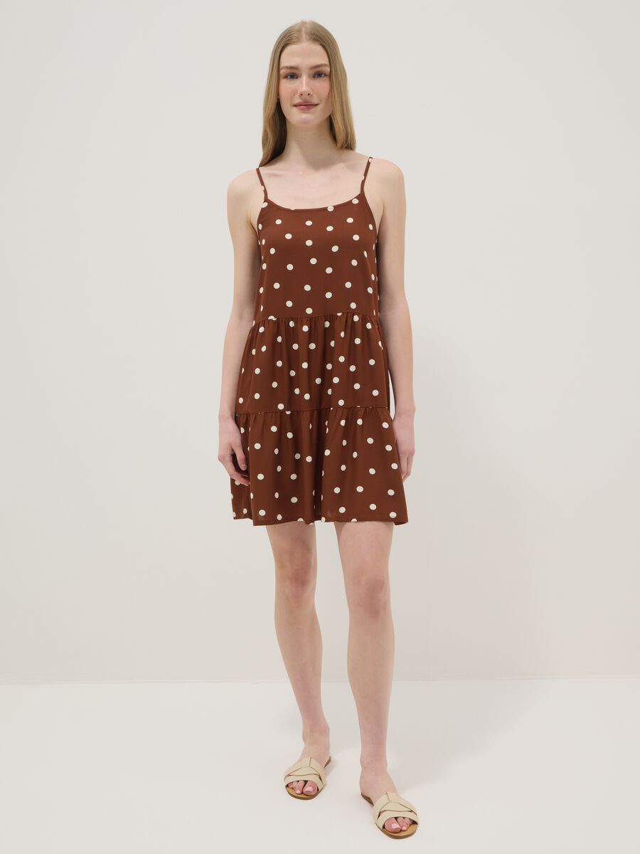 Brown polka-dot dress in pure viscose_0