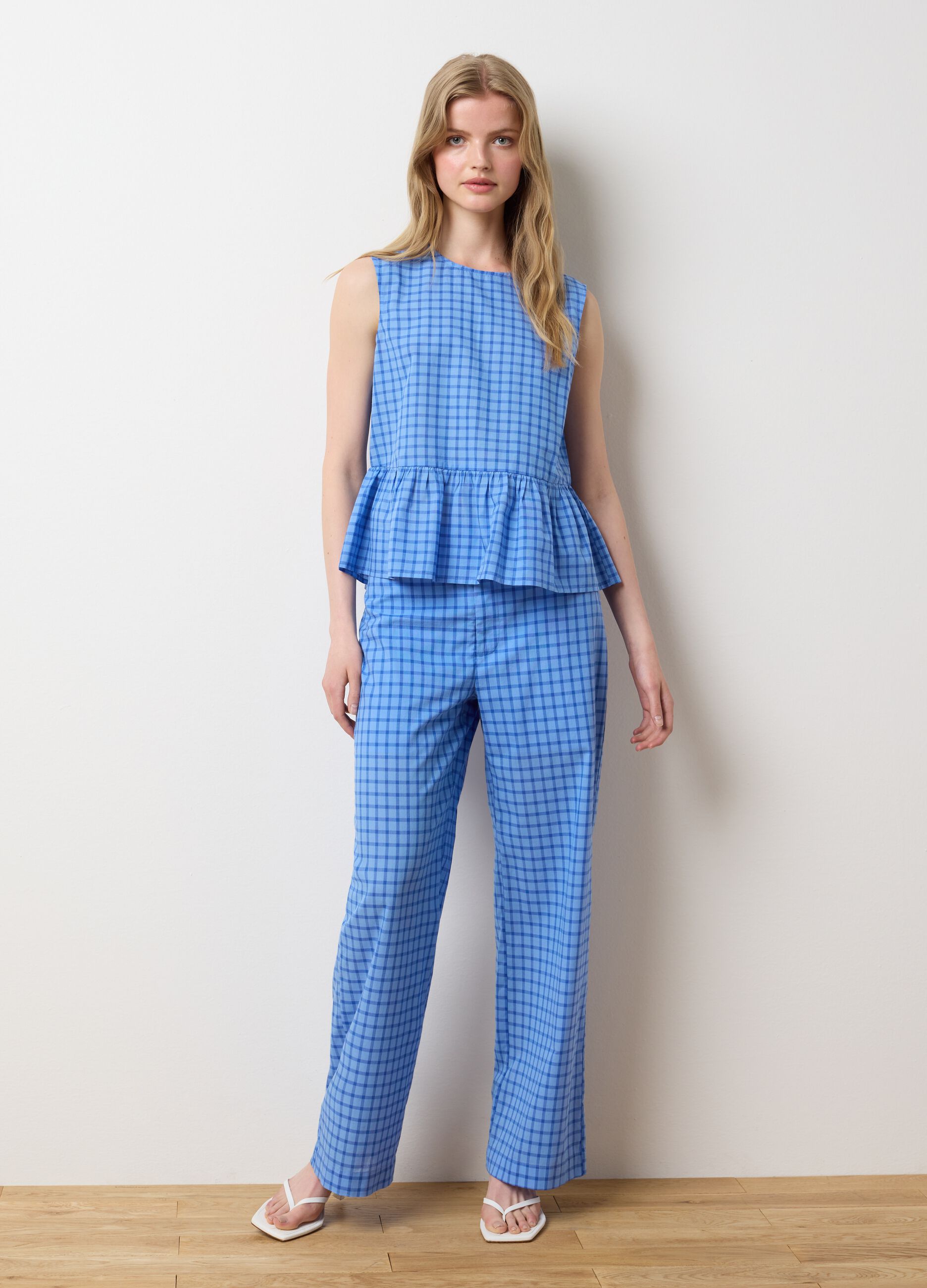 Women's sky-blue pure cotton trousers regular fit