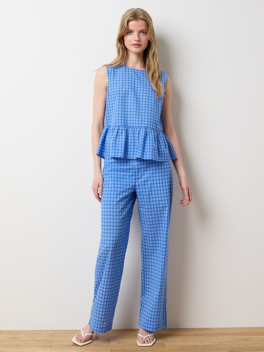 Women's sky-blue pure cotton trousers regular fit_0