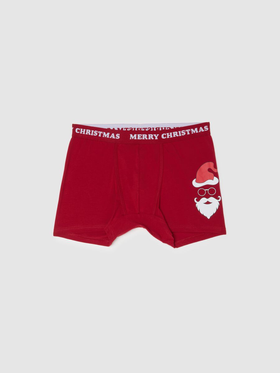 Red regular fit stretch cotton boxers with Christmas print_0