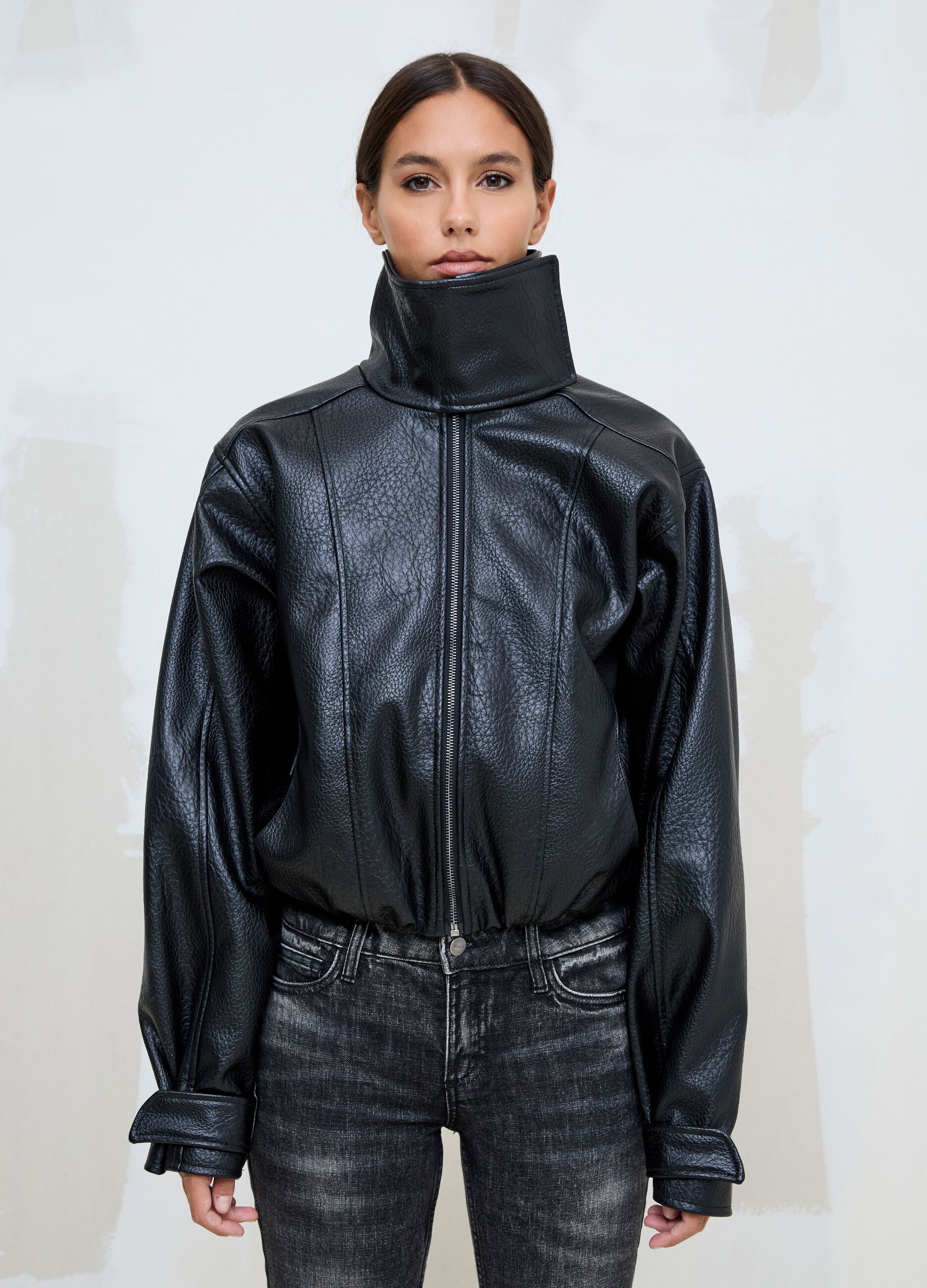 Black Oversized Faux Leather Jacket