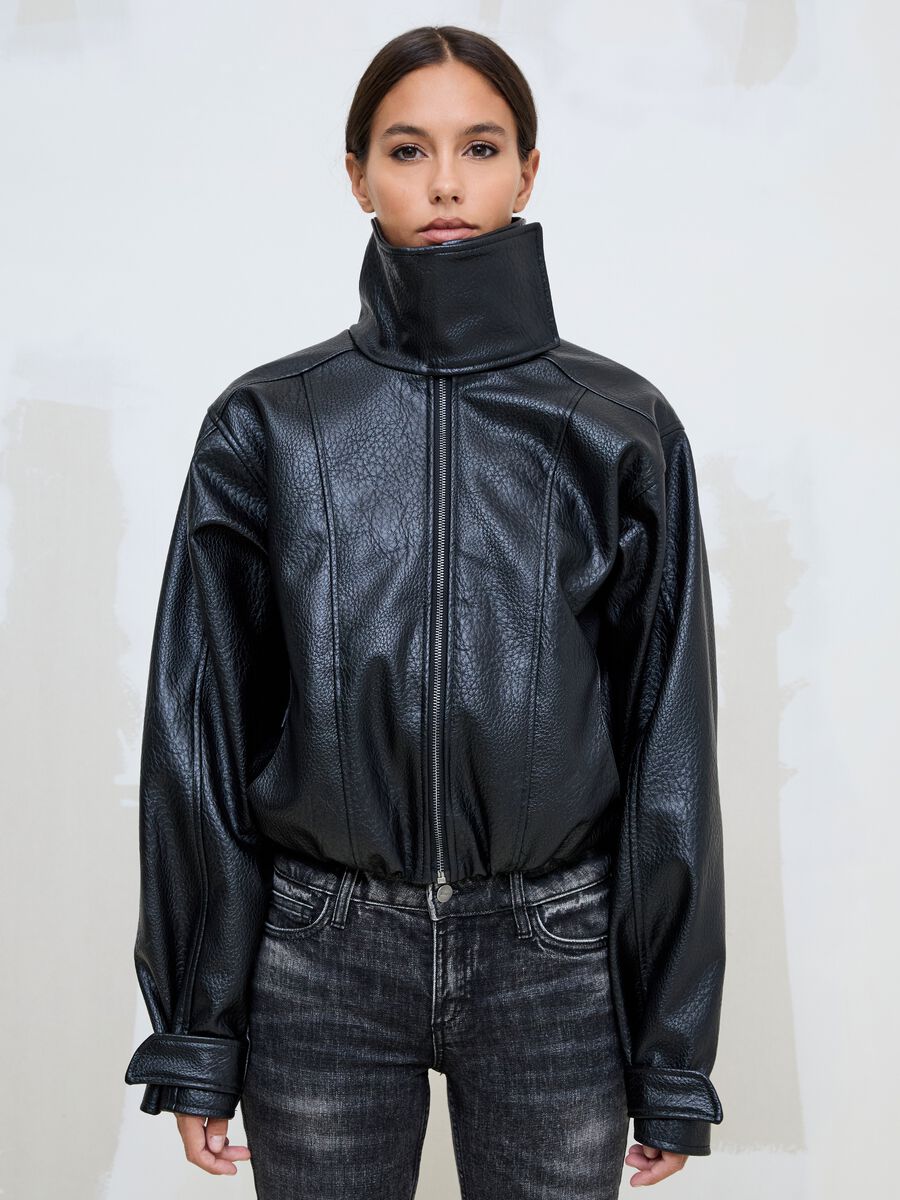 Oversized Faux Leather Jacket Black_3