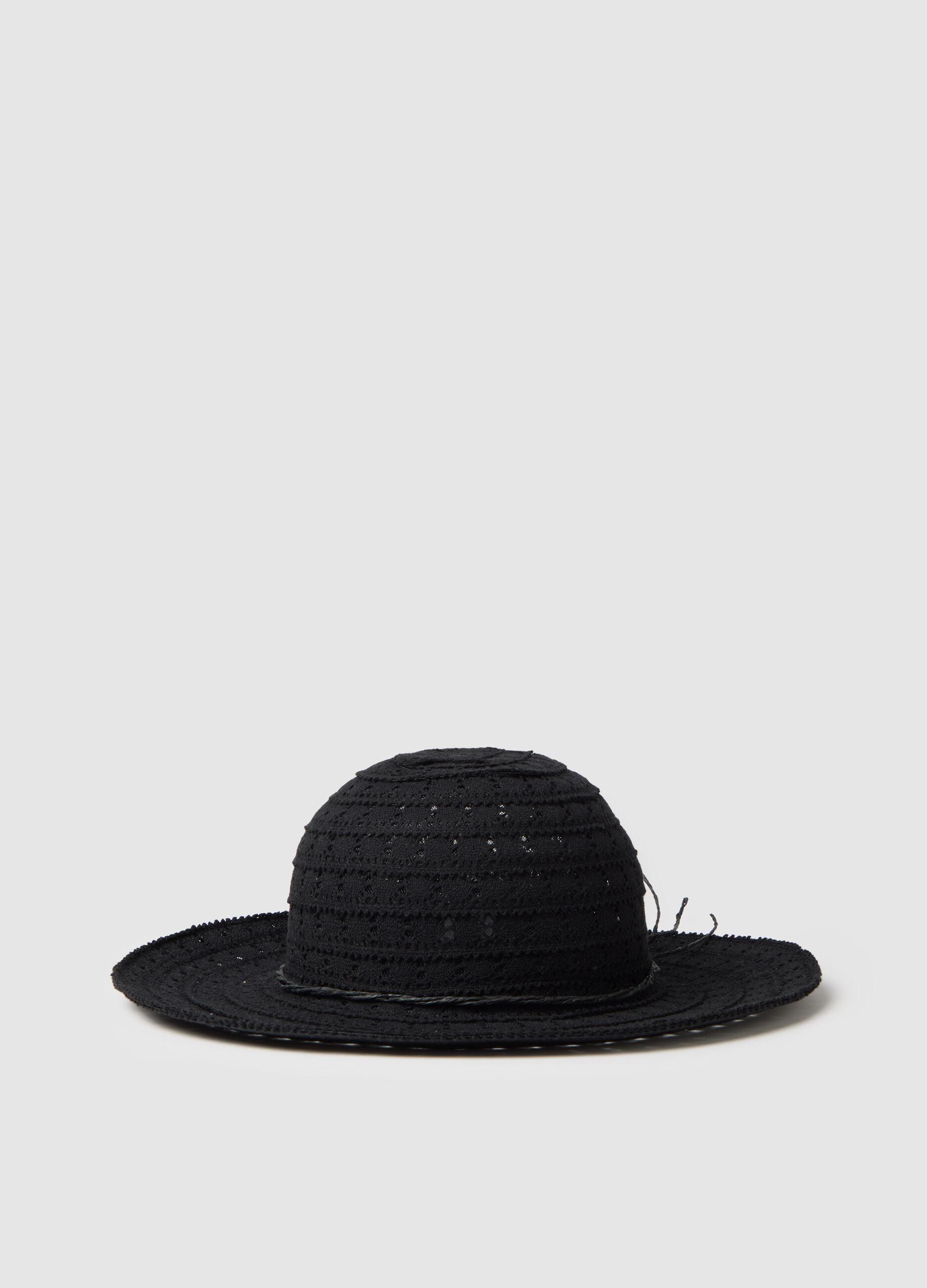 Cappello da donna in misto cotone nero con tesa rilassata