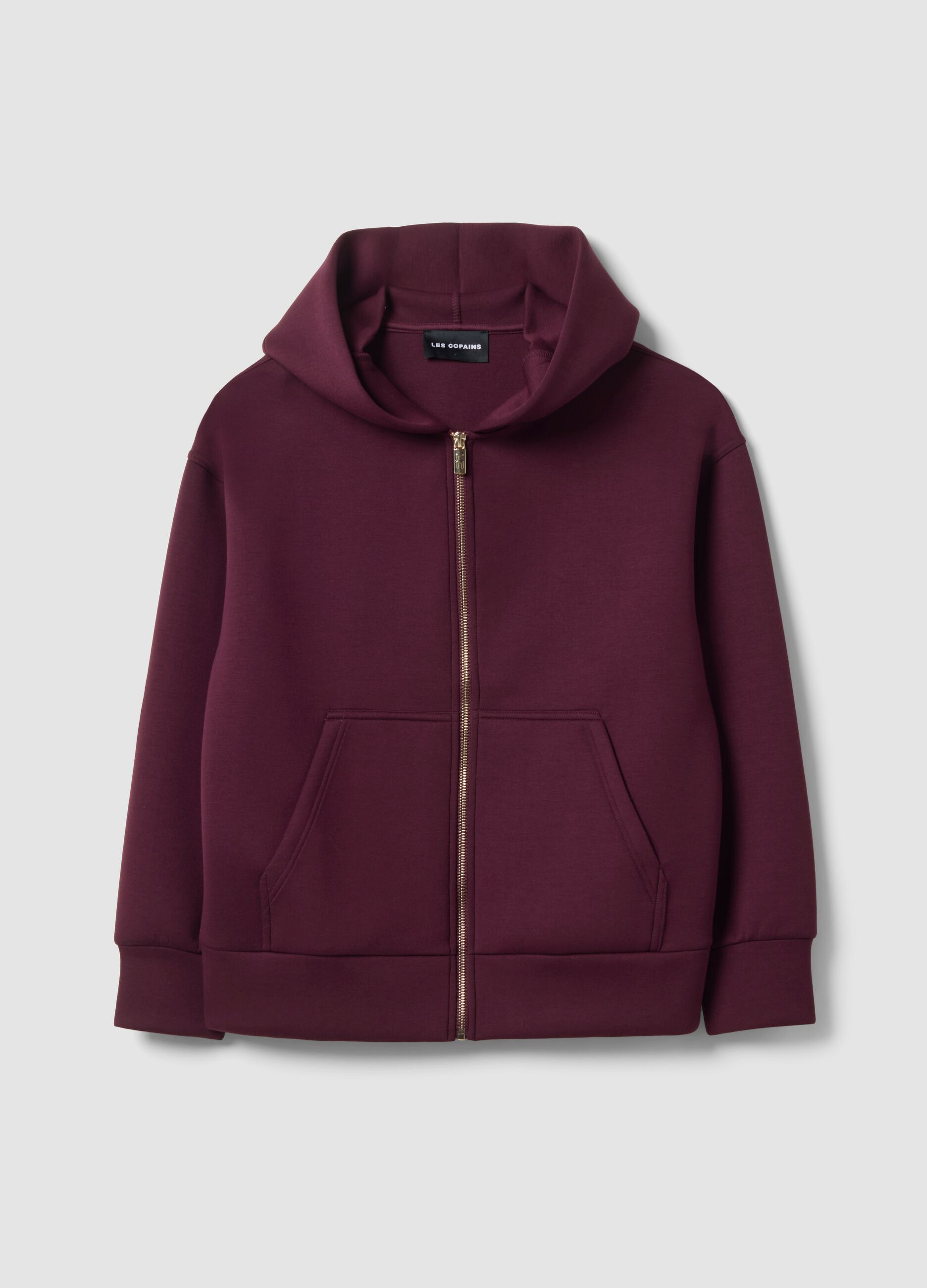 Burgundy stretch viscose full-zip sweatshirt, oversized fit