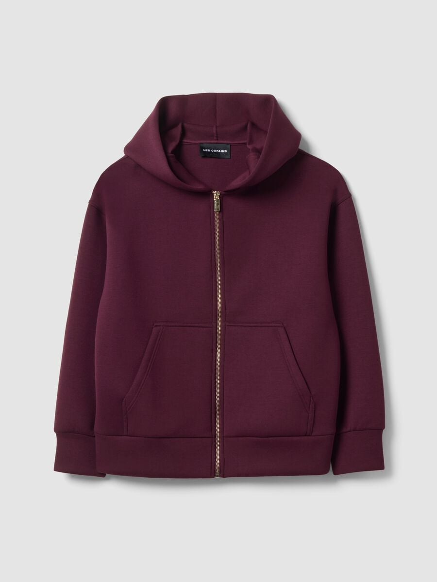 Felpa full zip rossa in viscosa elasticizzata over fit_4