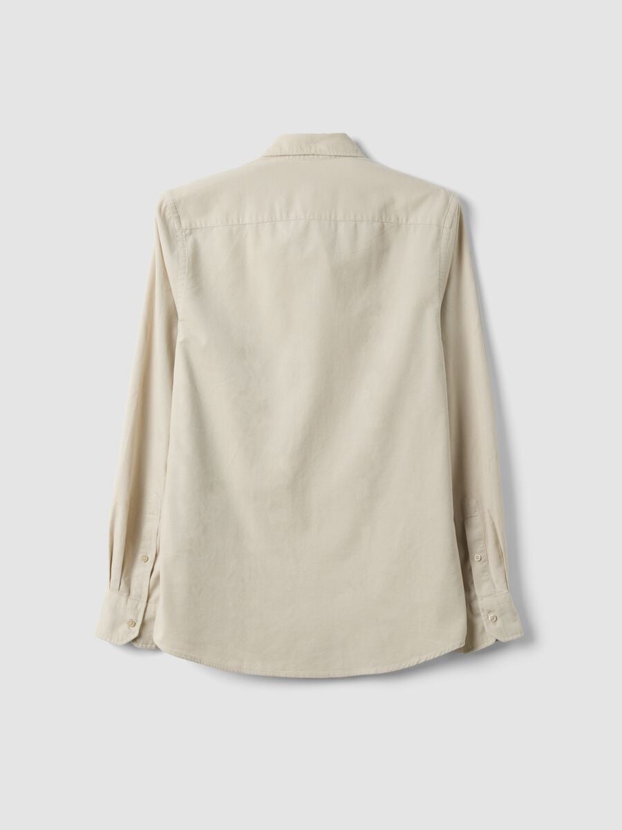 Camicia beige a coste in puro cotone con collo classico regular fit_1