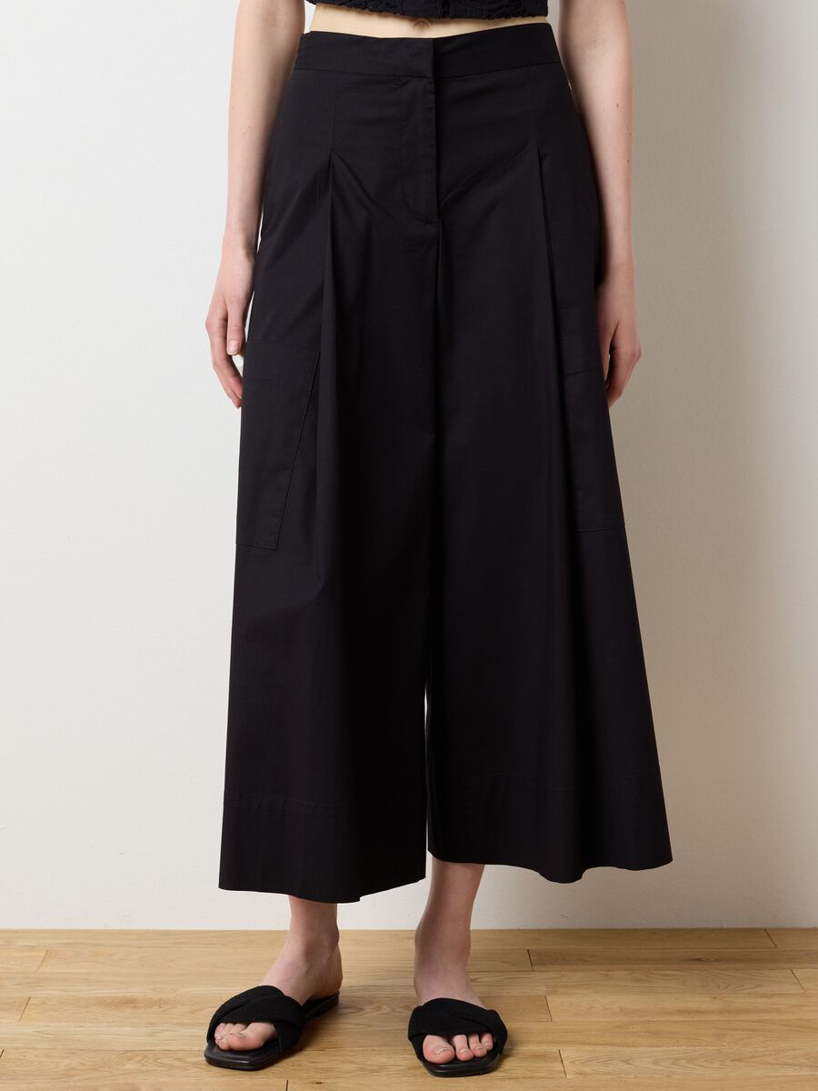 Women's black stretch cotton culottes_1