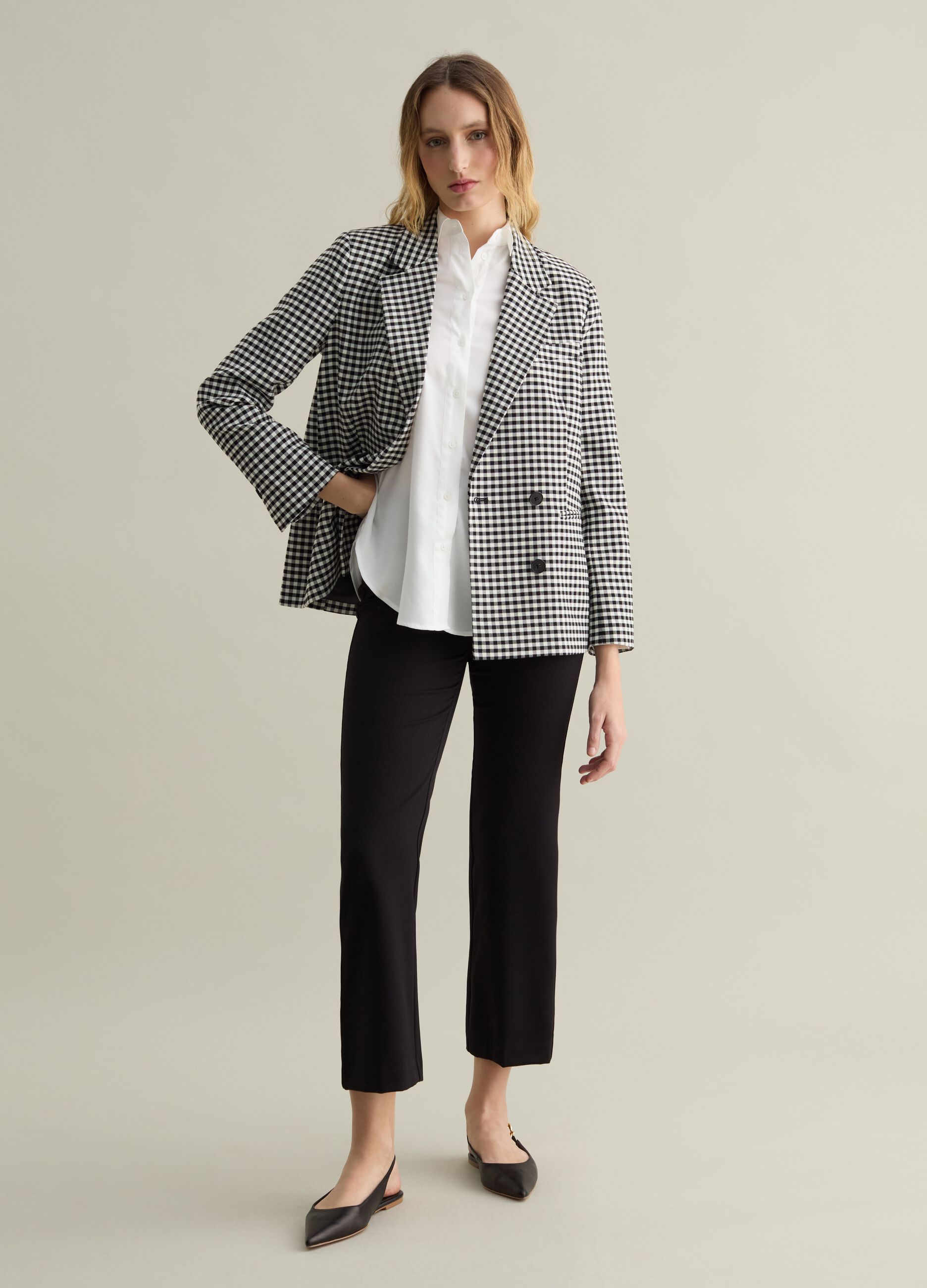 Gingham double-breasted blazer