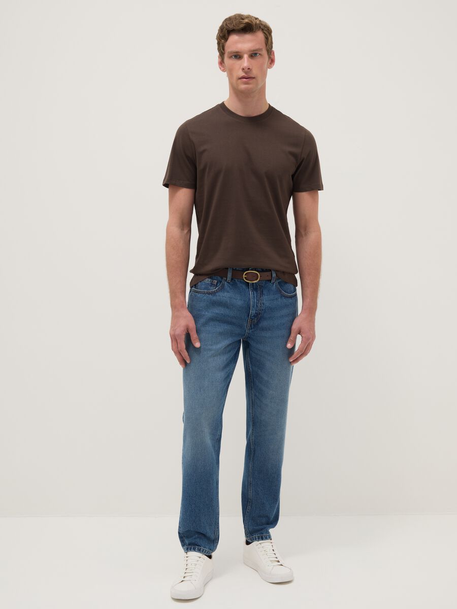 T-shirt marrone in puro cotone regular fit_1