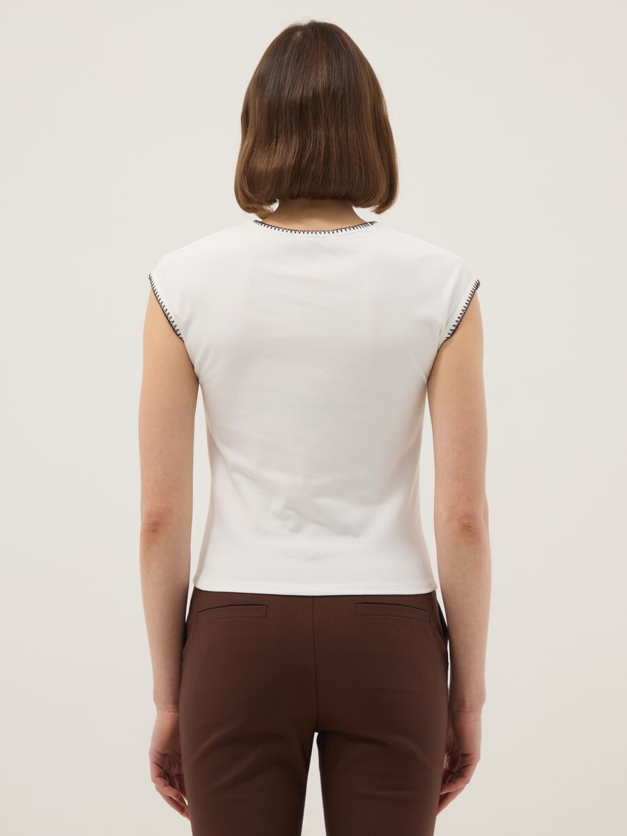 White regular fit stretch cotton t-shirt with stitching_2