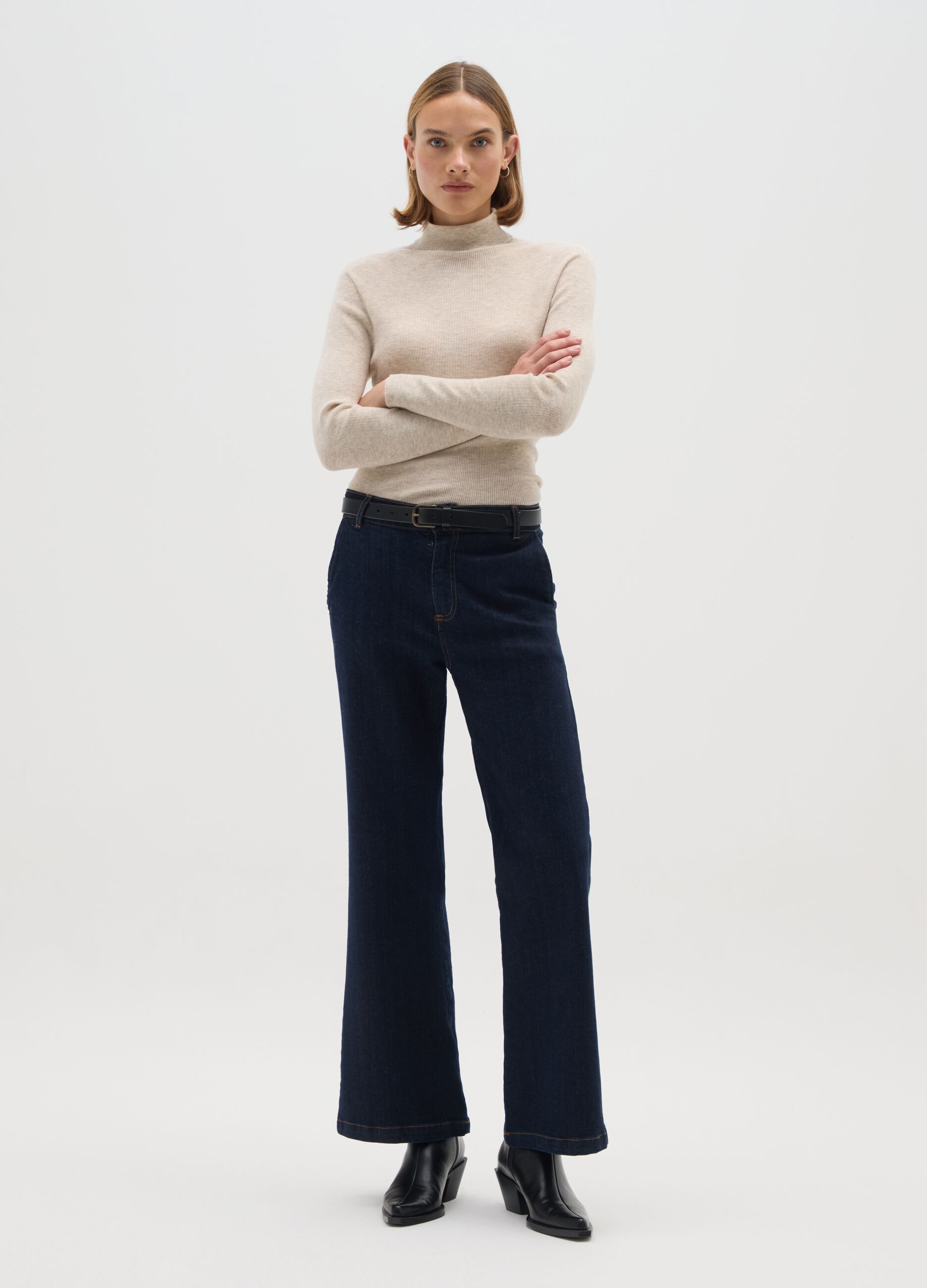 Dolcevita in misto cotone beige regular fit
