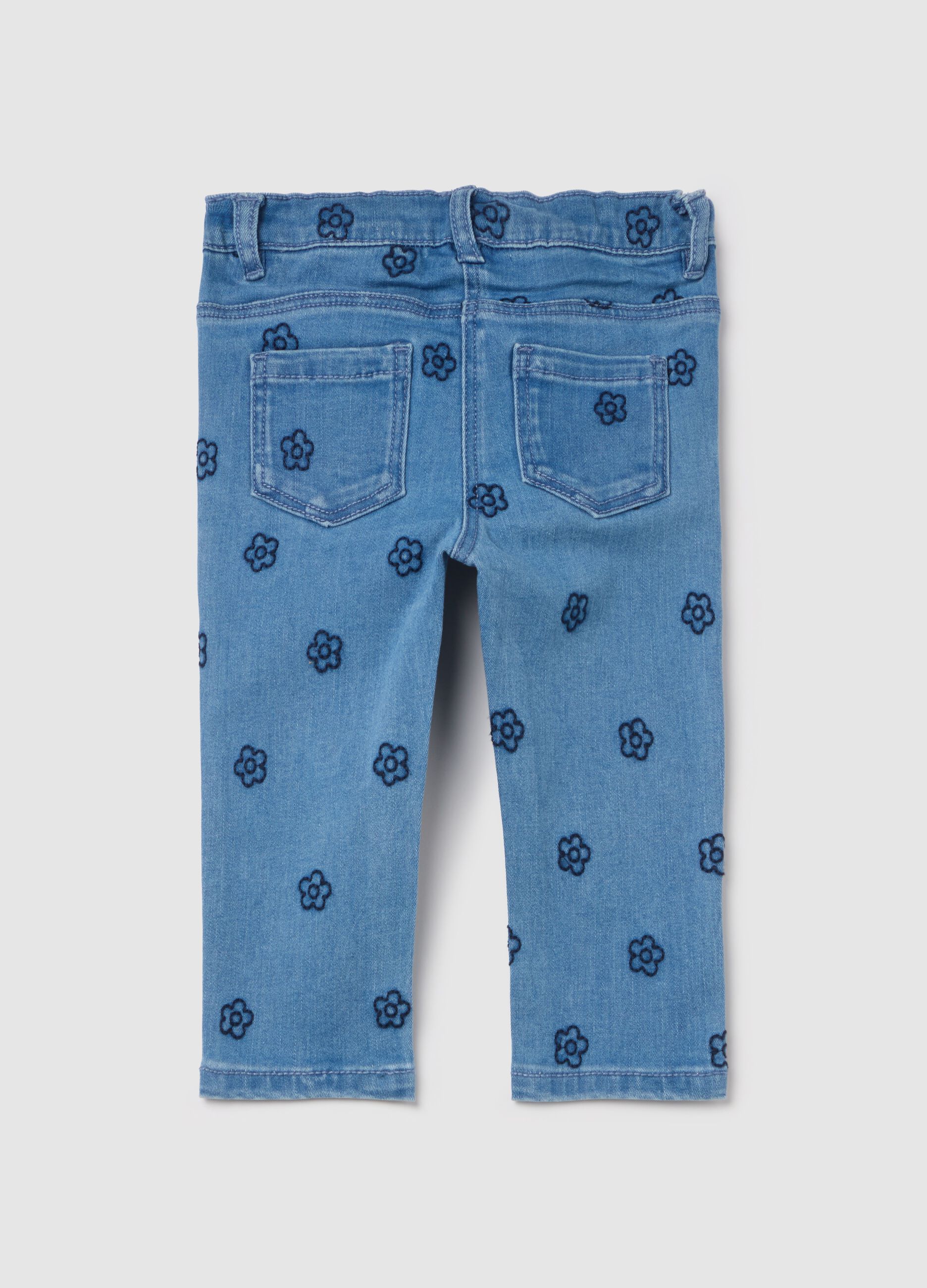 Five-pocket jeggings with embroidered flowers