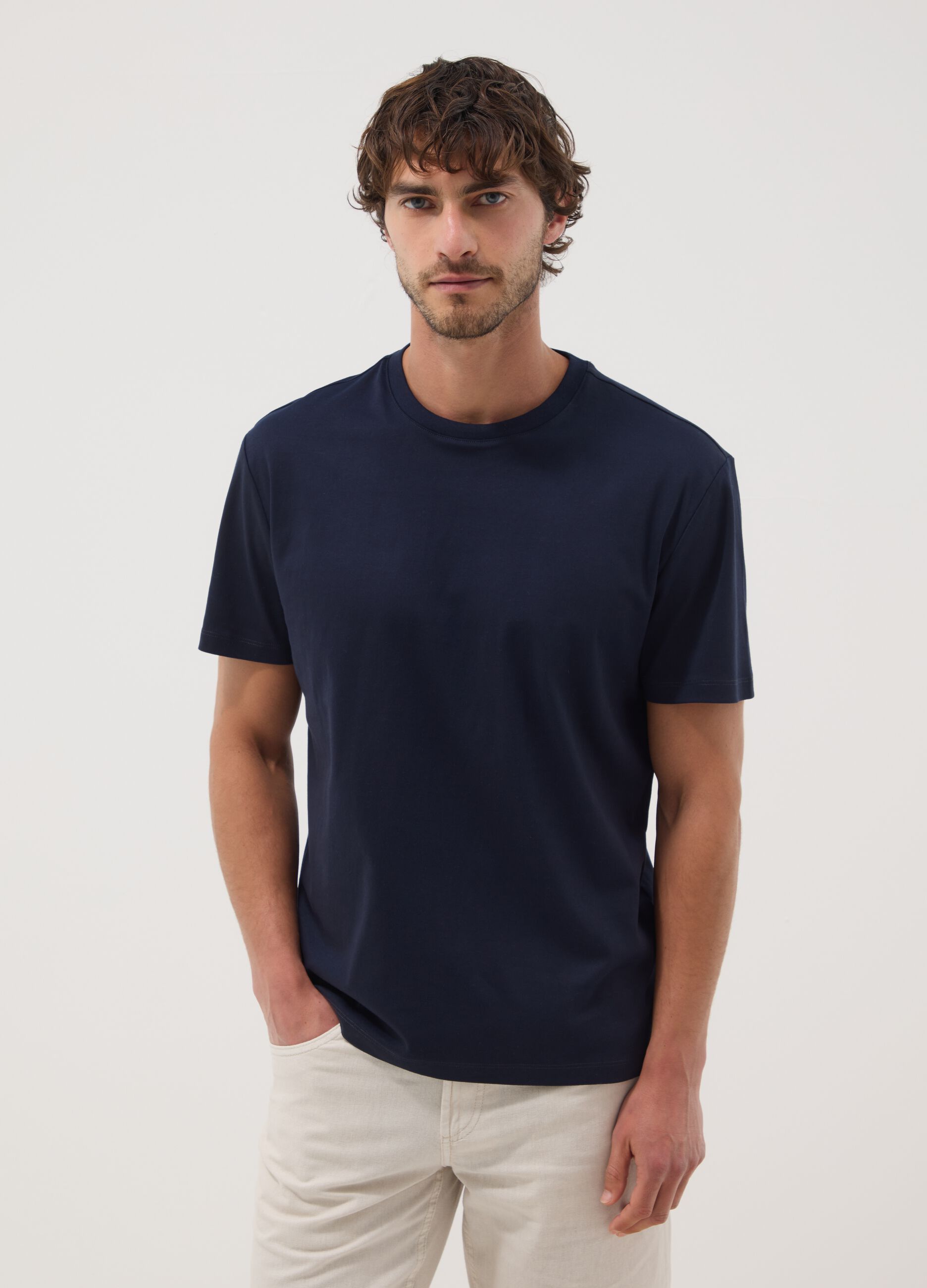 Blue pure cotton short-sleeve T-shirt