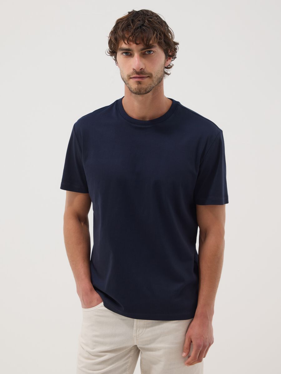 T-shirt blu in puro cotone mercerizzato slim fit_0