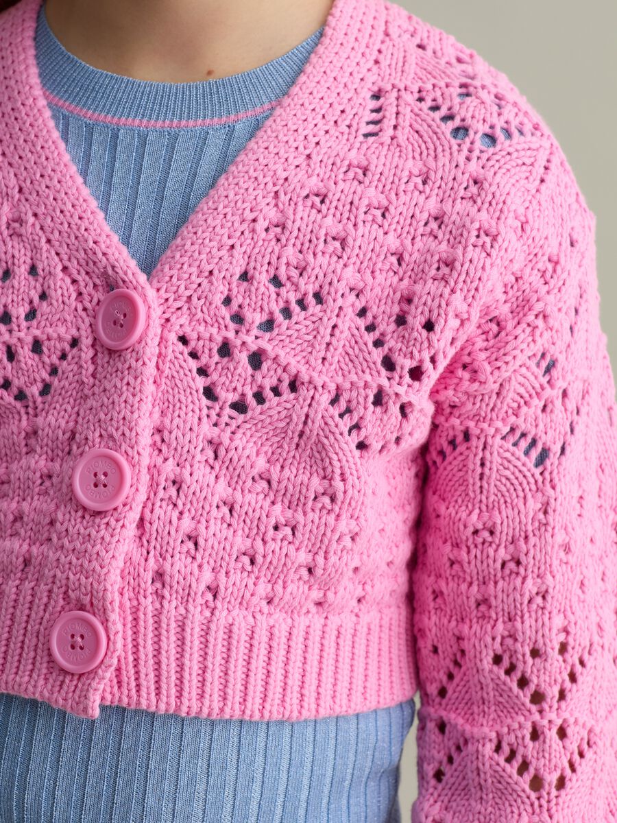 Cardigan with V neck and openwork design_1