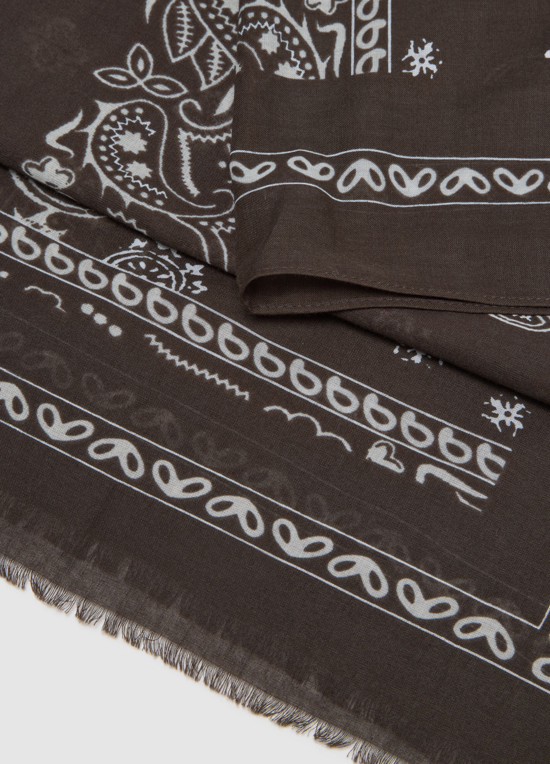 Brown pure cotton scarf with paisley pattern