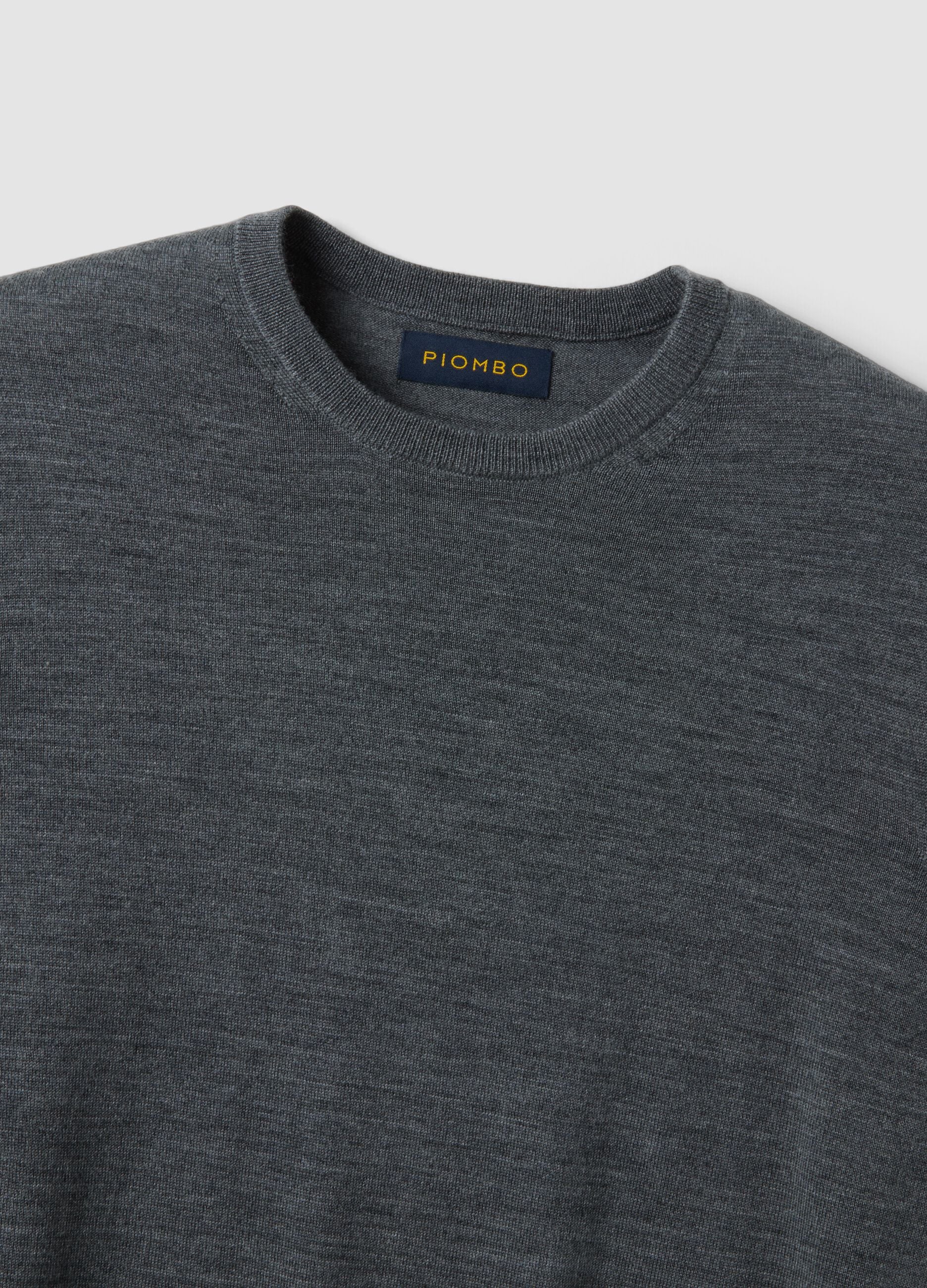 Grey crew-neck jumper in pure merino wool, regular fit